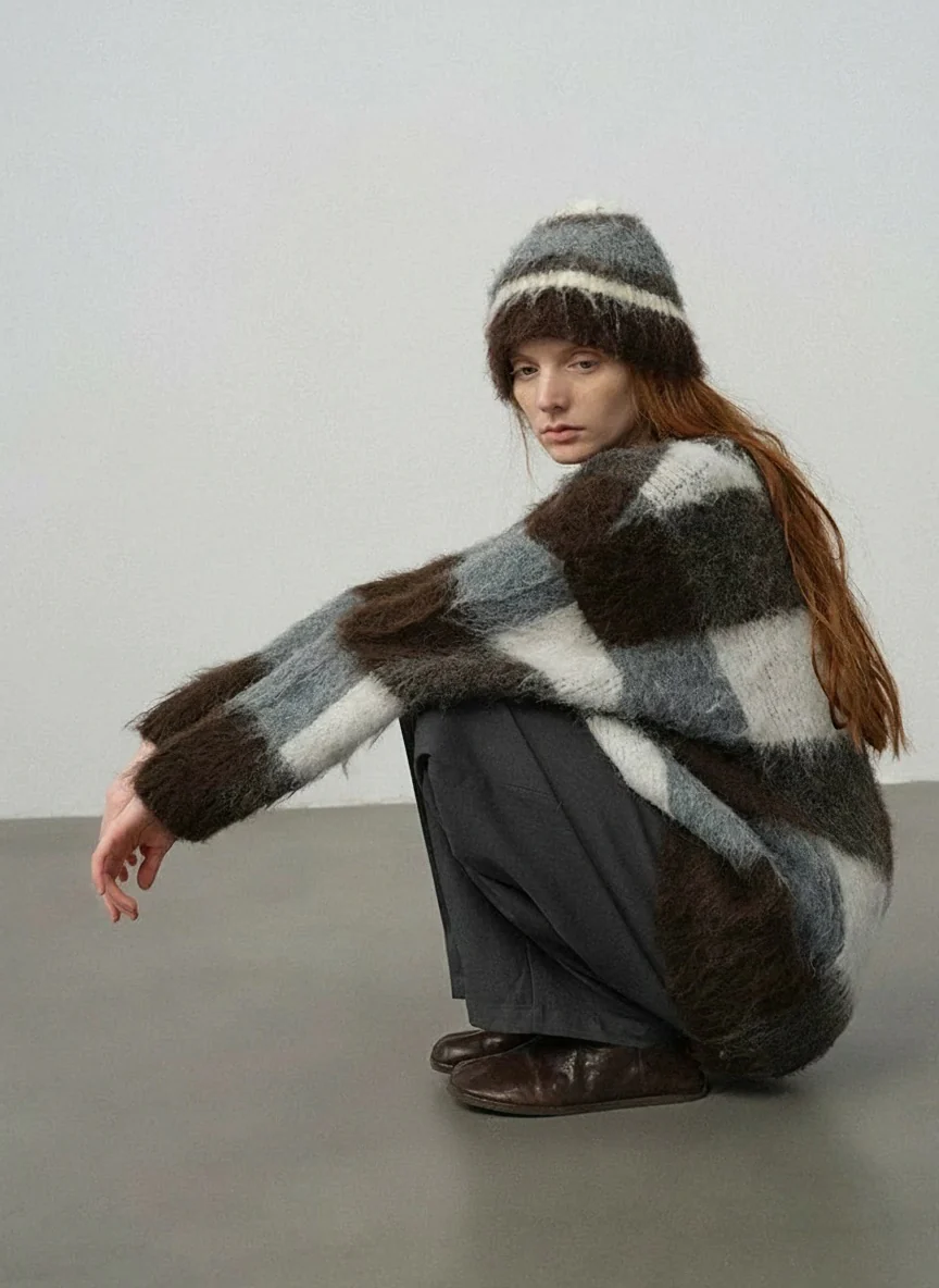 Long-Hair Plaid Crewneck Sweater - Image 2