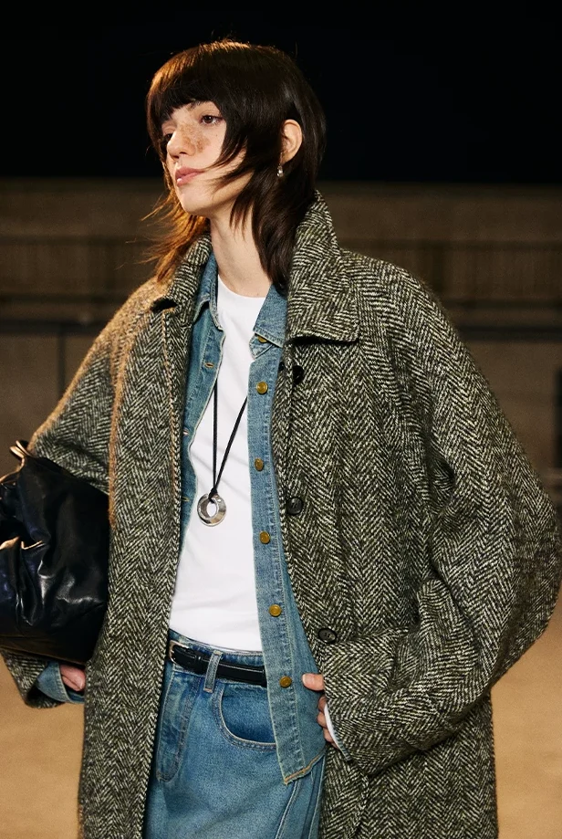 Long Herringbone Coat - Image 4