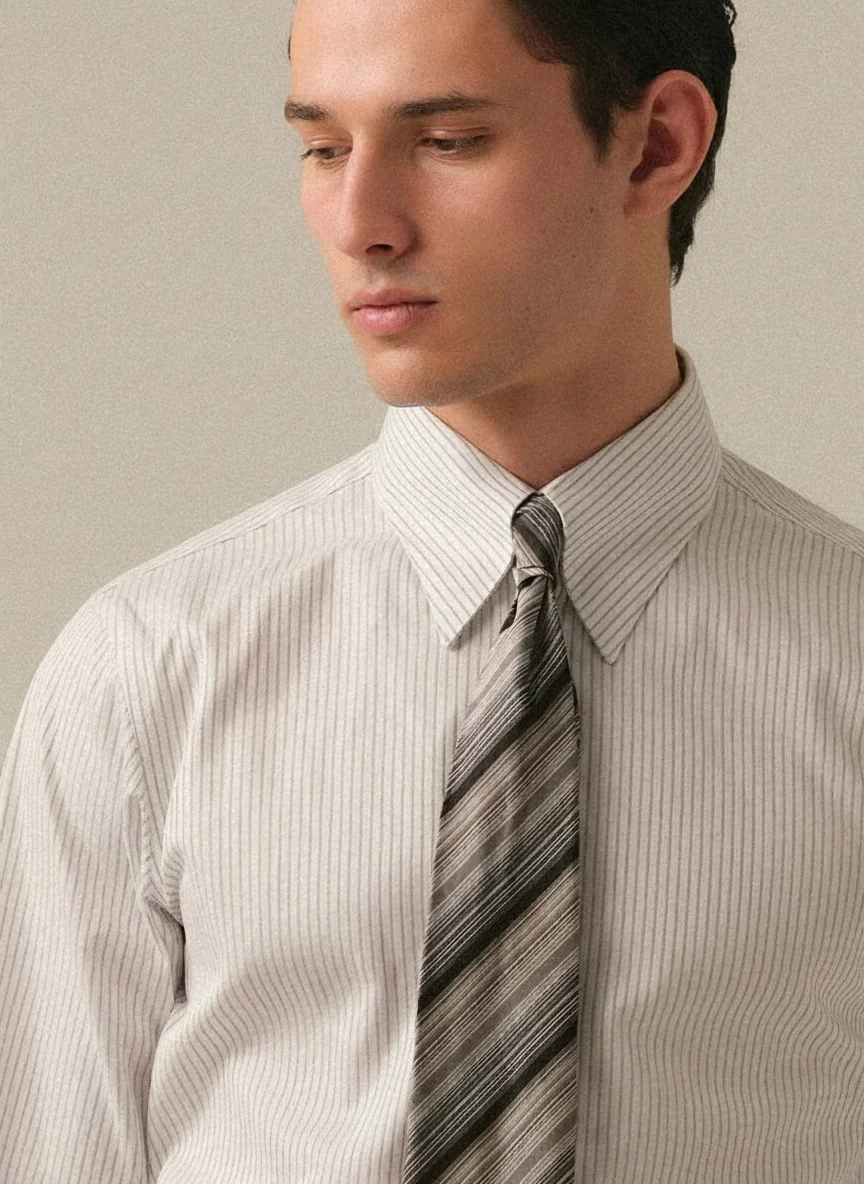 Long-Pointed Collar Striped Shirt
