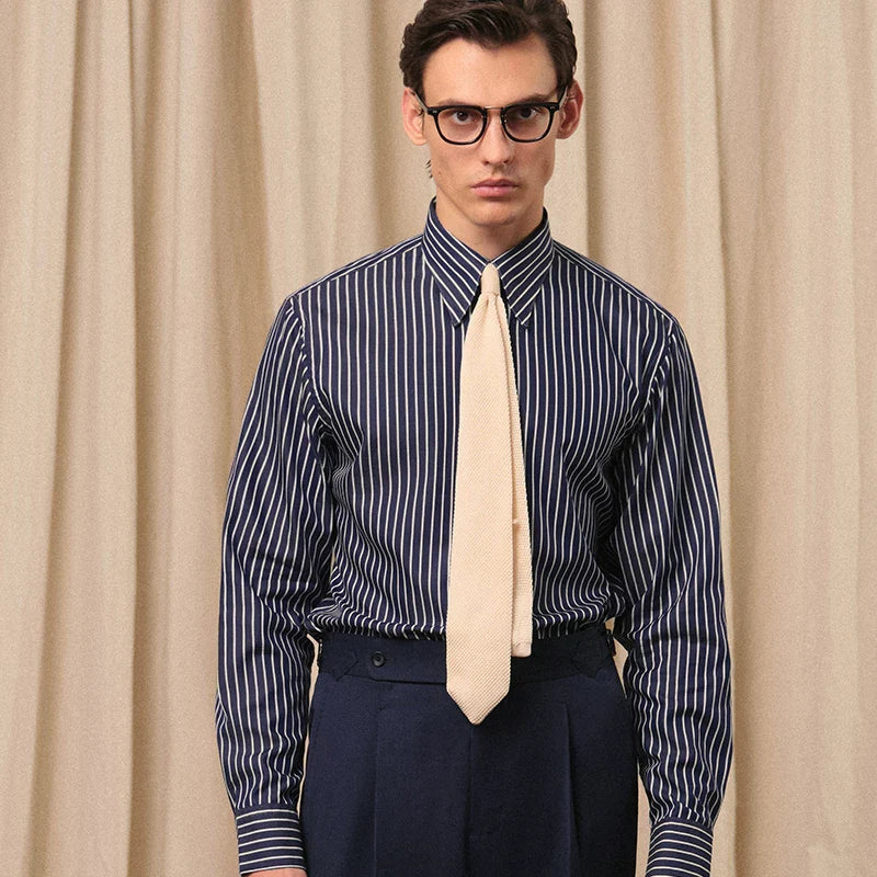 Long-Pointed Collar Striped Shirt - Image 5