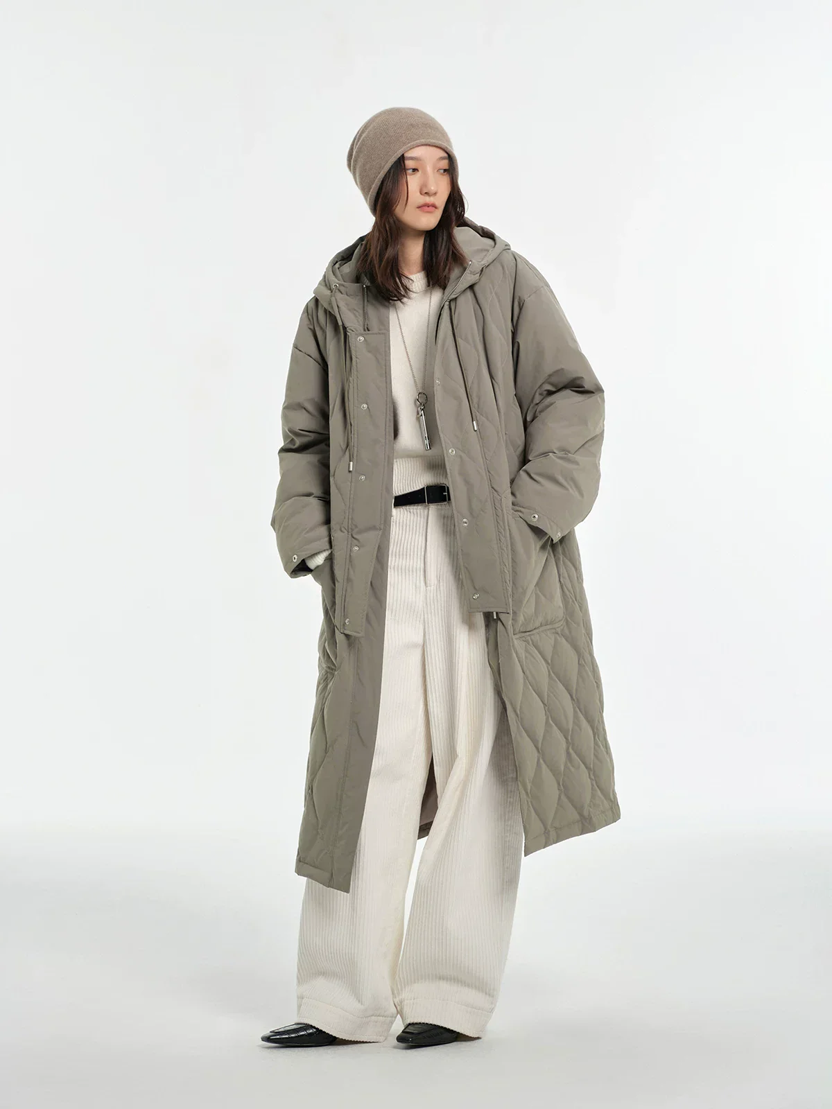 Long Quilted Hooded Coat - Image 3