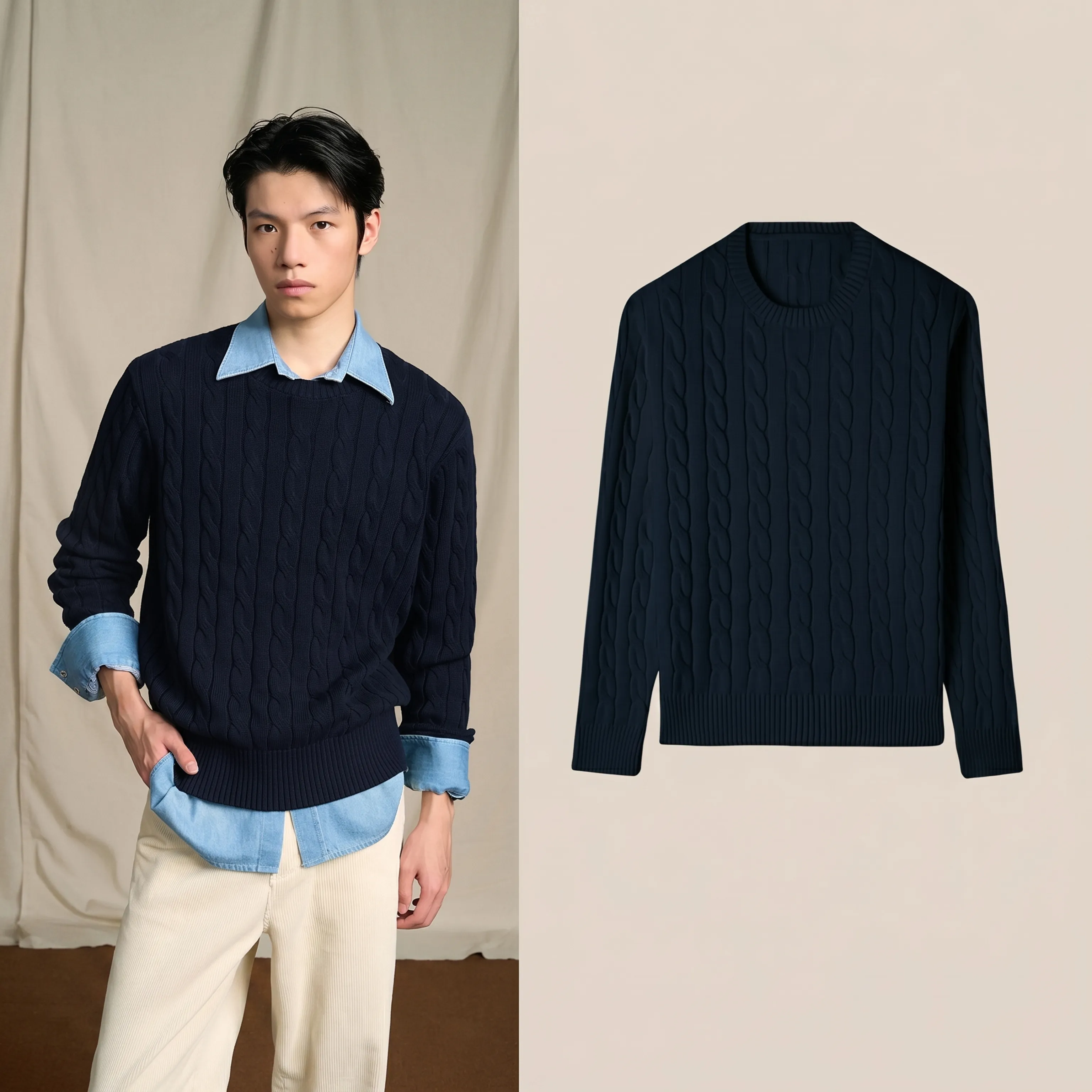 Long-Staple Cotton Cable Crewneck - Image 4