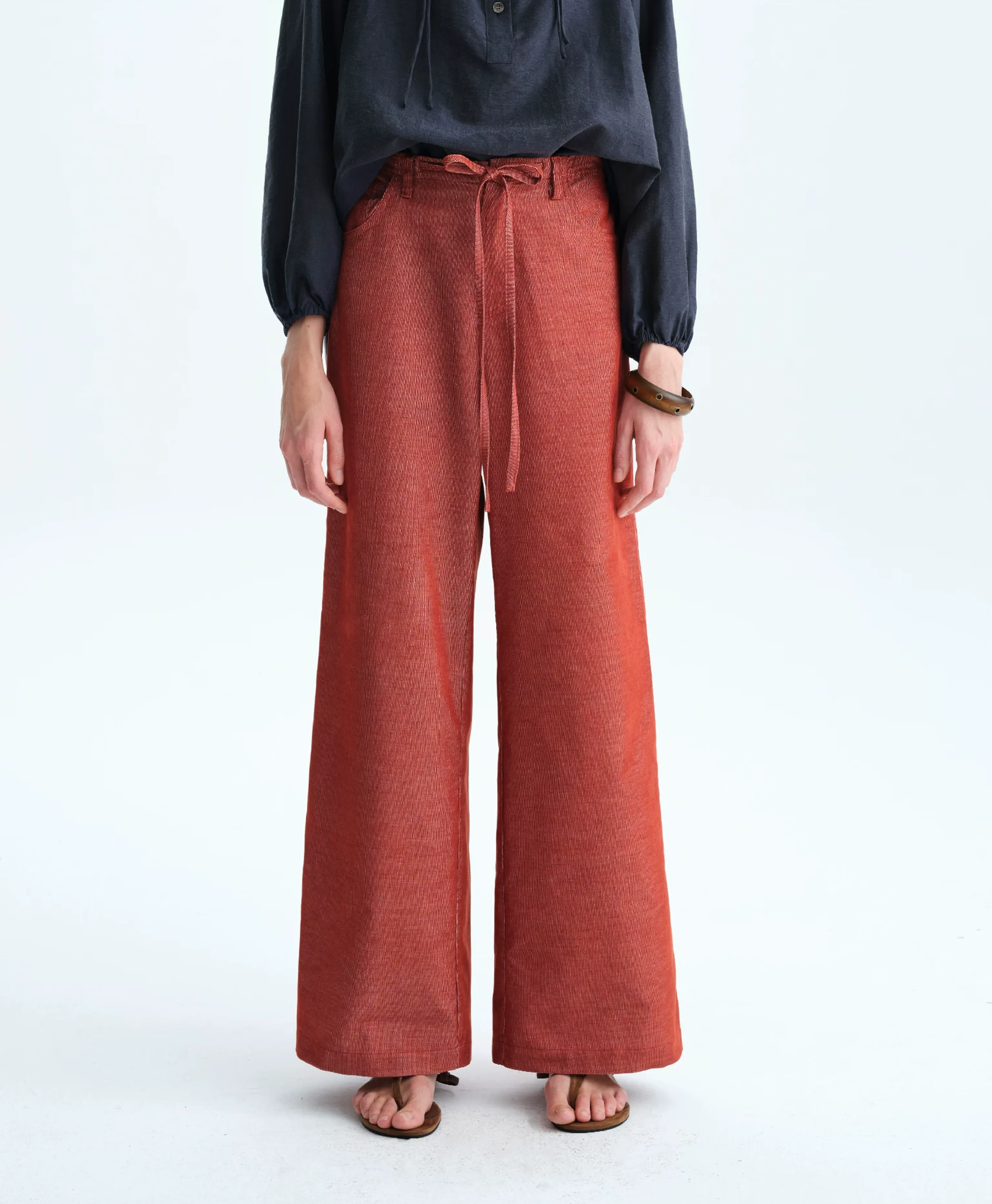 Long-Staple Cotton Drawstring Wide-Leg Trousers
