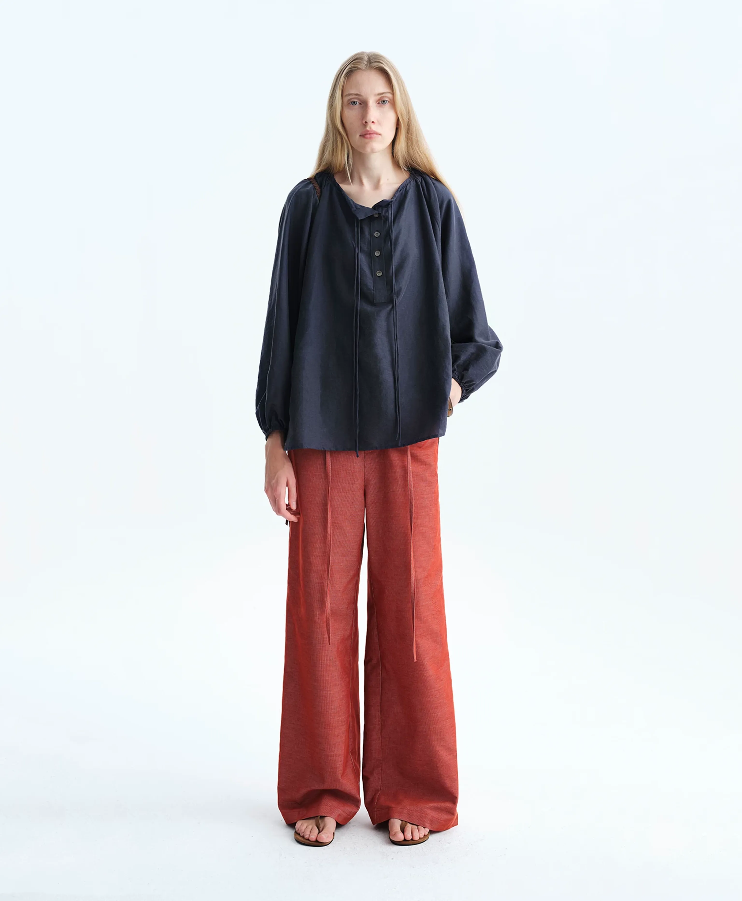 Long-Staple Cotton Drawstring Wide-Leg Trousers - Image 2