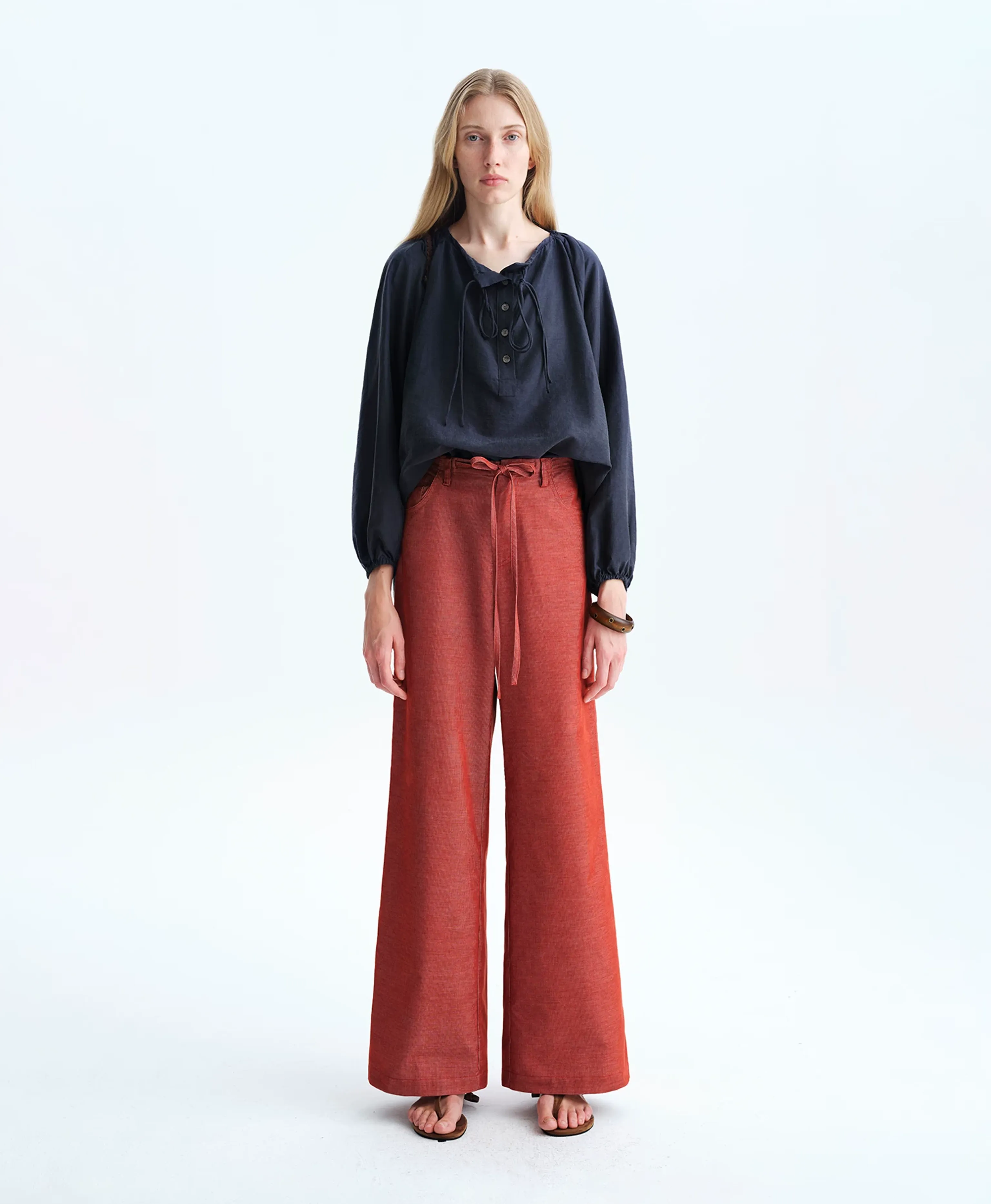 Long-Staple Cotton Drawstring Wide-Leg Trousers - Image 3