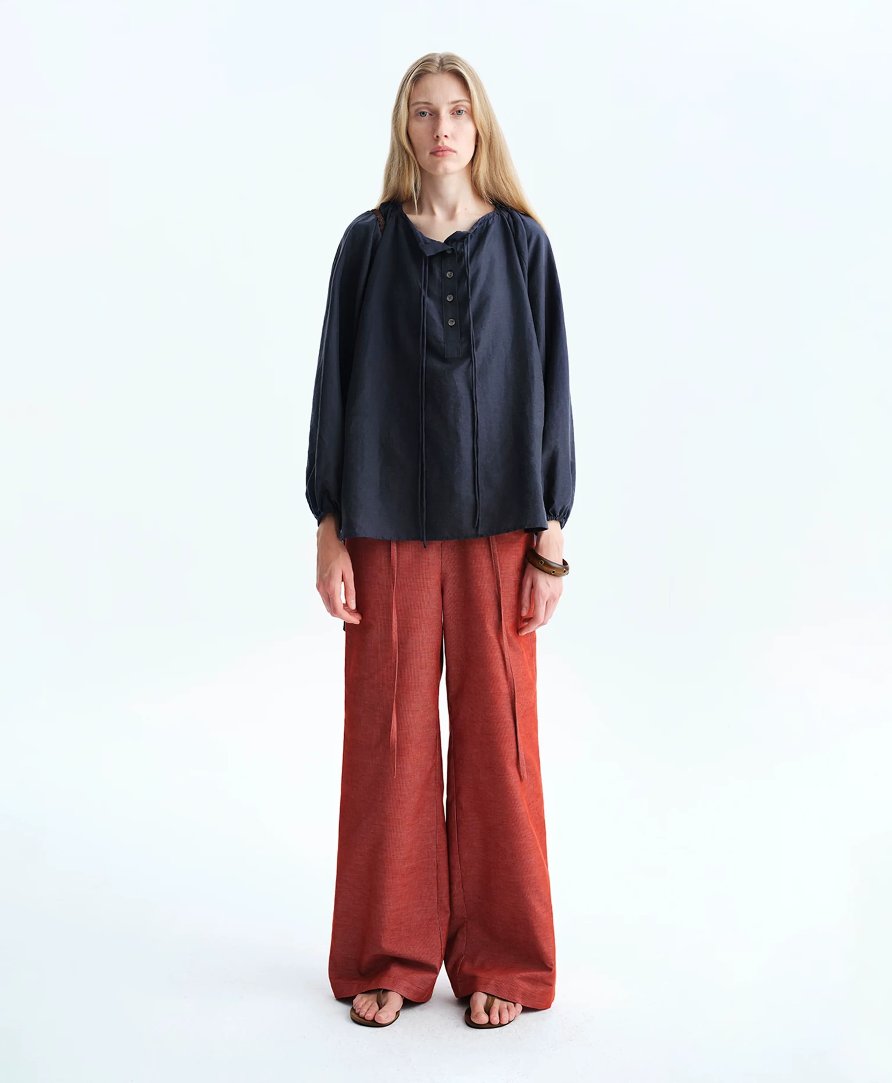 Long-Staple Cotton Drawstring Wide-Leg Trousers - Image 4