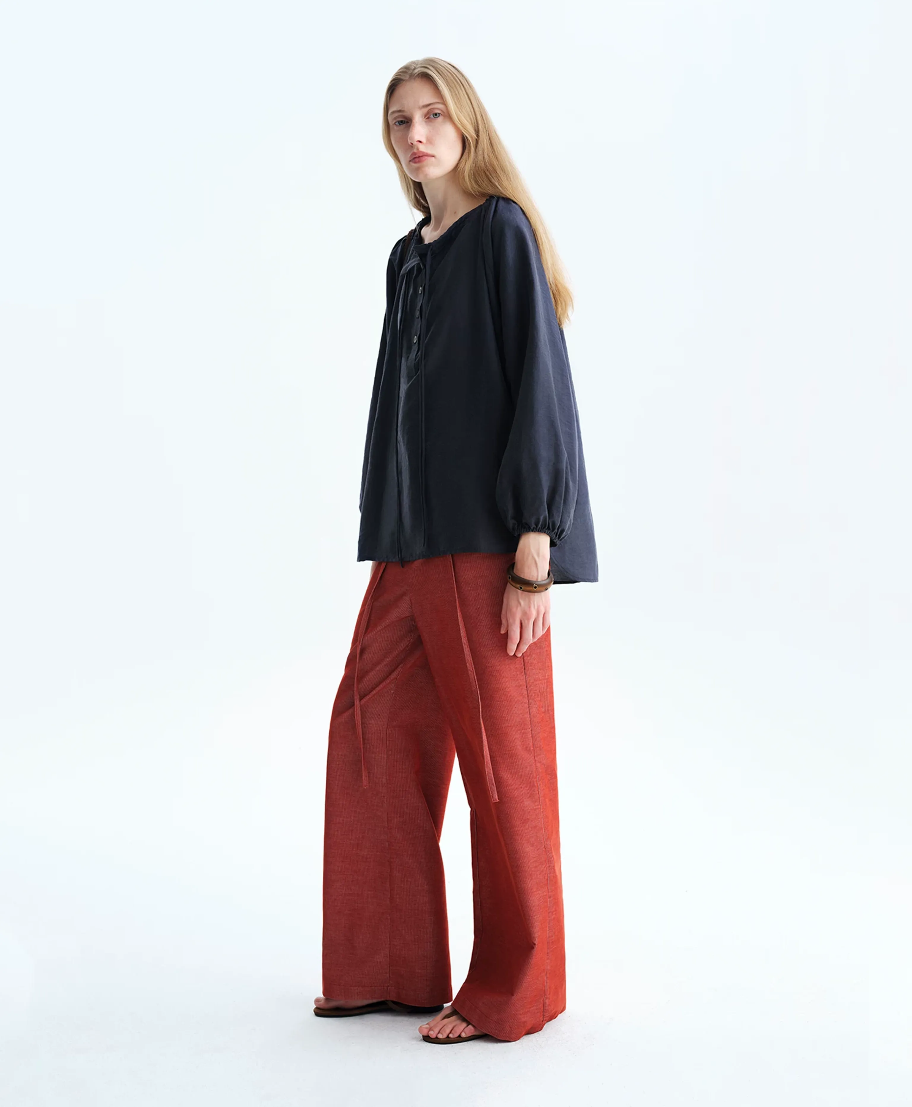 Long-Staple Cotton Drawstring Wide-Leg Trousers - Image 5