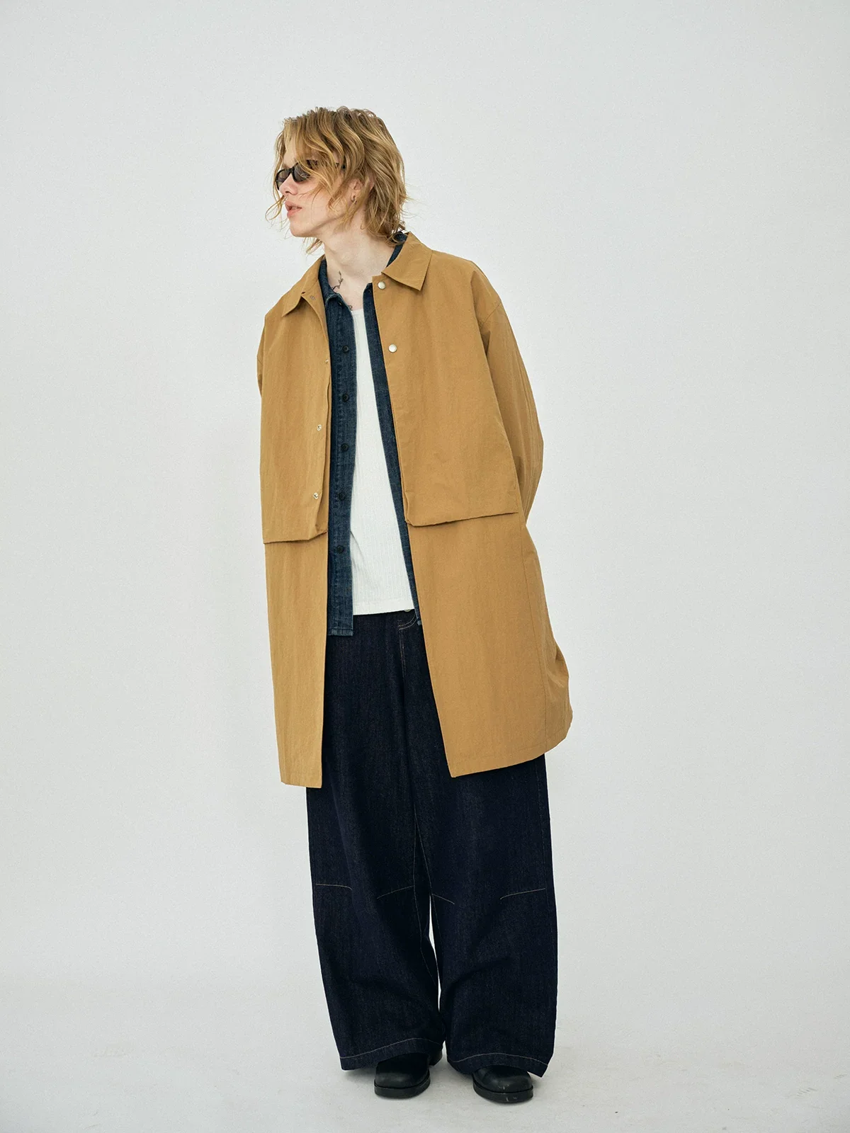 Long Tan Oversized Coat - Image 3