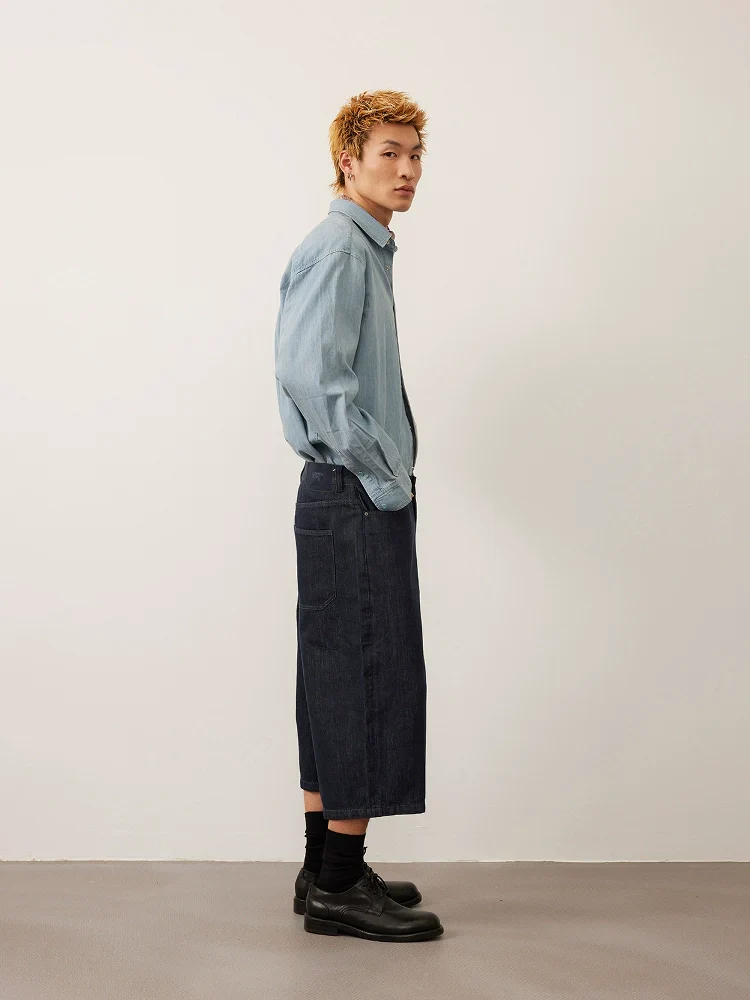 Loose Straight Indigo Denim Shorts - Image 2