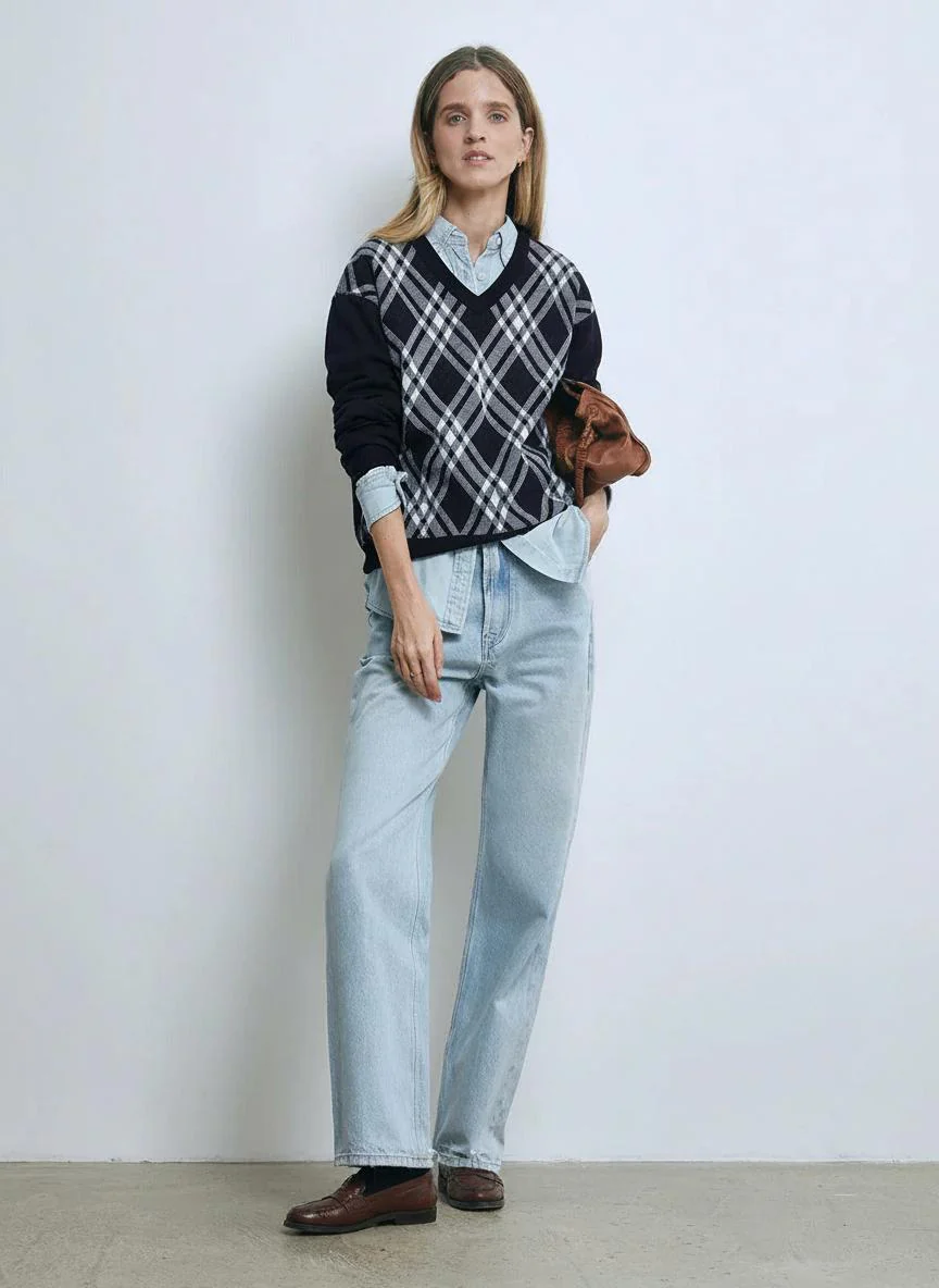 LOUISE Argyle V-Neck Sweater