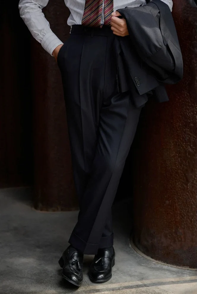 Louvre Phantom Blue Silk-Wool Pleated Trousers - Image 2