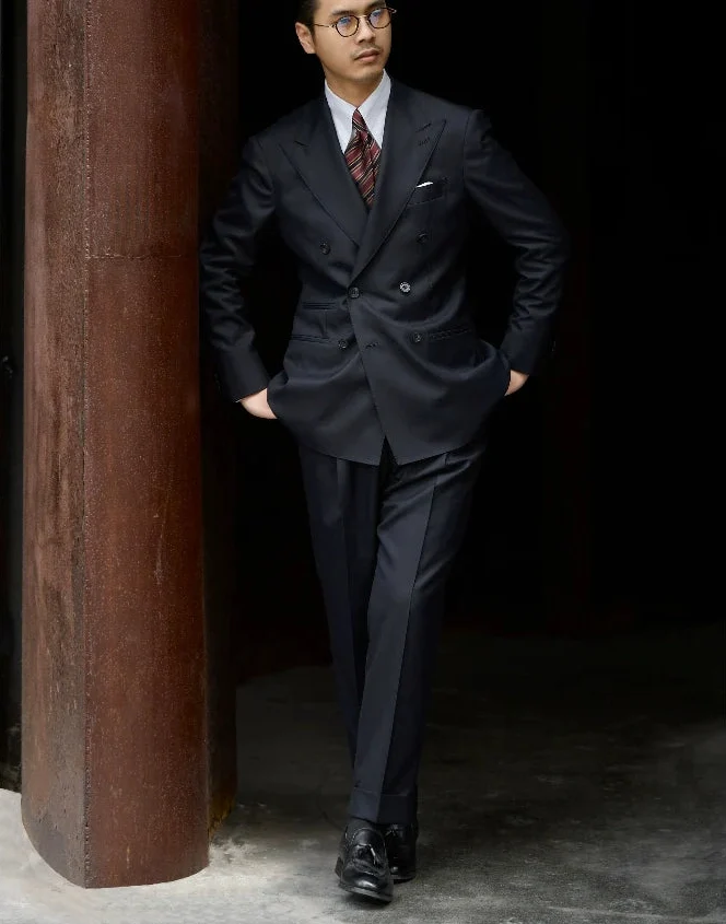 Louvre Phantom Blue Silk-Wool Pleated Trousers - Image 3