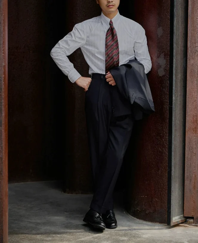 Louvre Phantom Blue Silk-Wool Pleated Trousers - Image 4