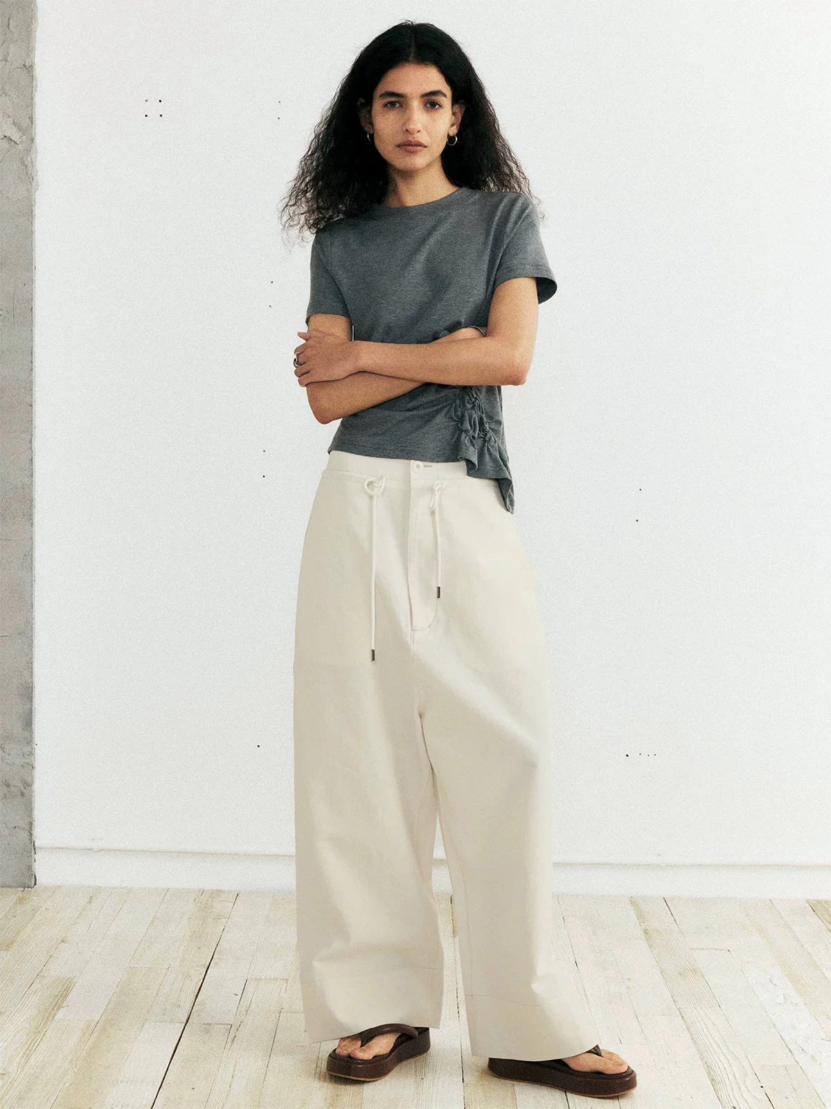 Low-Crotch Drawstring Wide-Leg Pants - Image 2