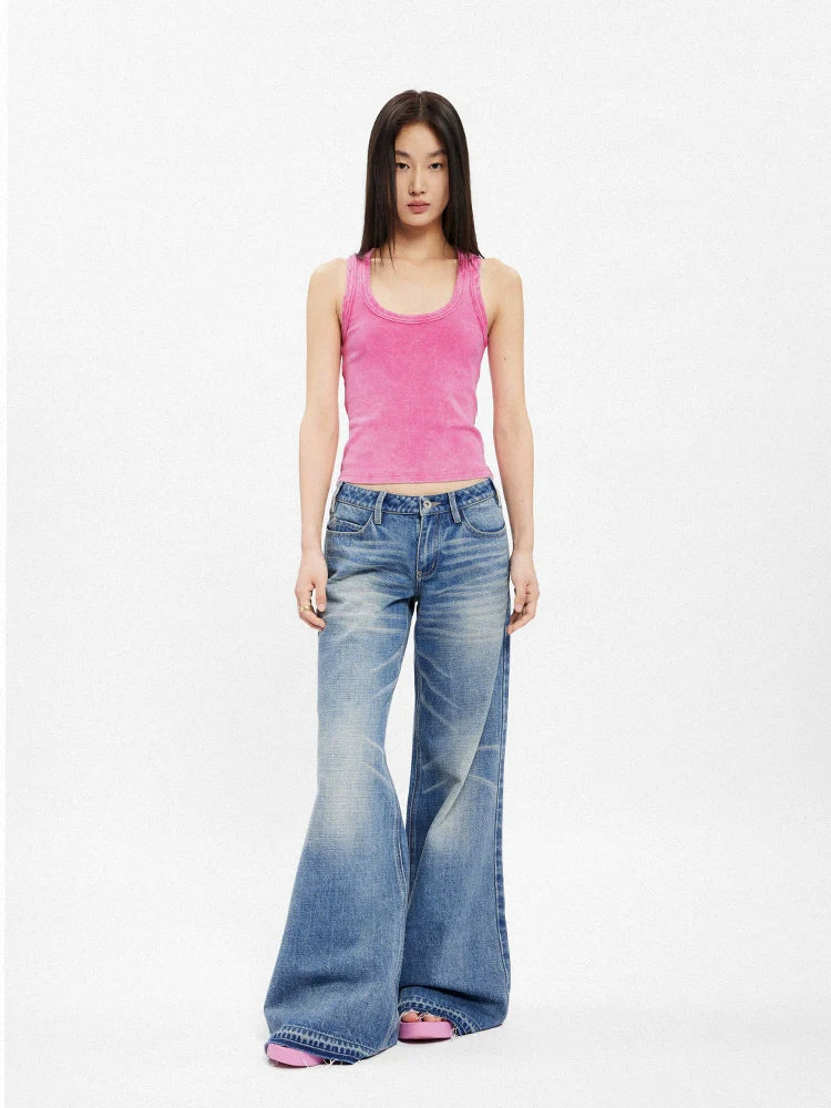 Low-Rise Wide-Leg Flared Jeans