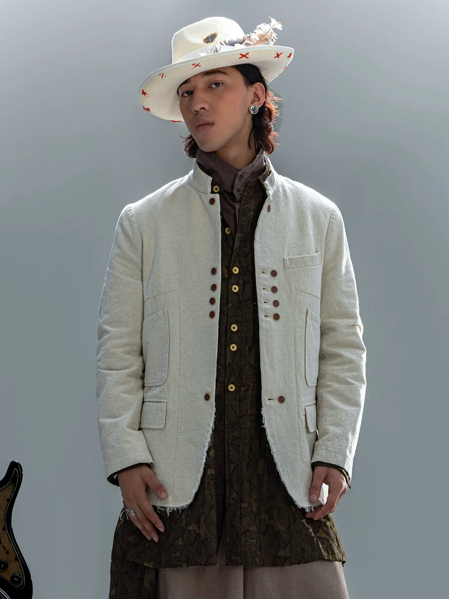 Mandarin Collar Cotton-Linen Jacket - Image 2