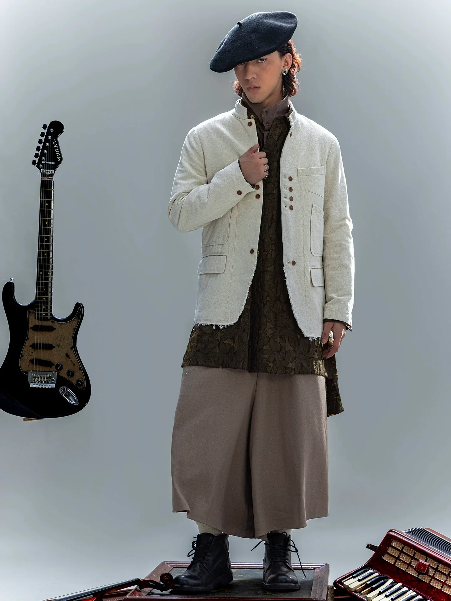 Mandarin Collar Cotton-Linen Jacket - Image 3