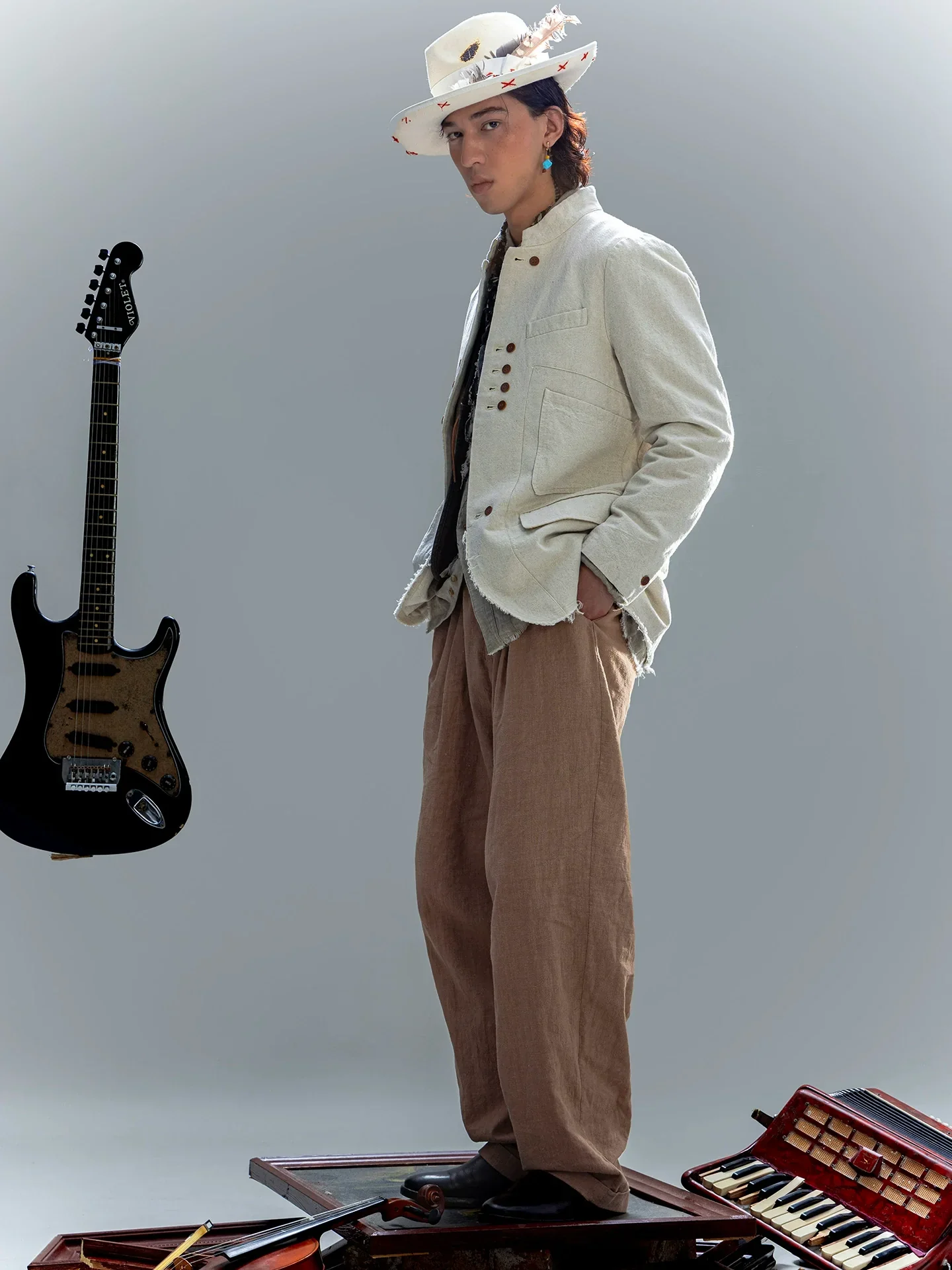 Mandarin Collar Cotton-Linen Jacket - Image 4
