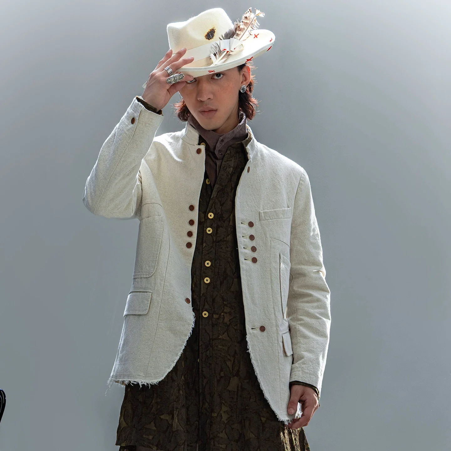 Mandarin Collar Cotton-Linen Jacket - Image 5