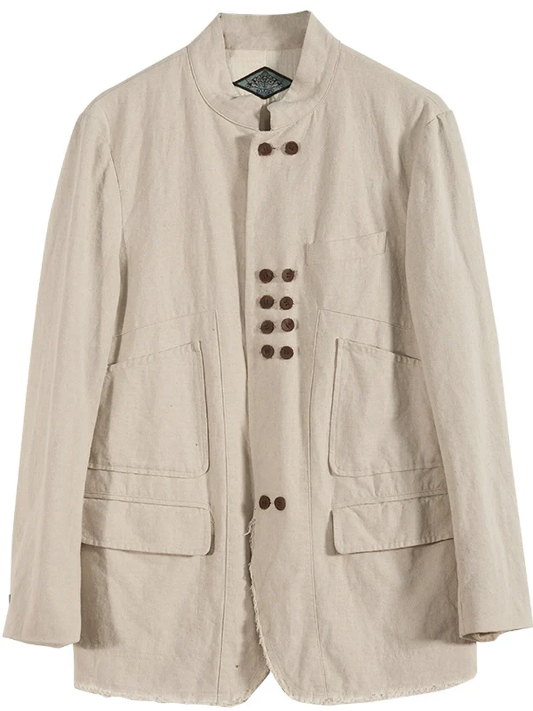 Mandarin Collar Cotton-Linen Jacket - Image 6