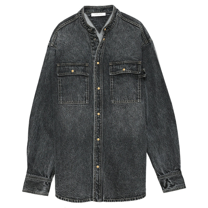 Mandarin Collar Denim Jacket - Image 6