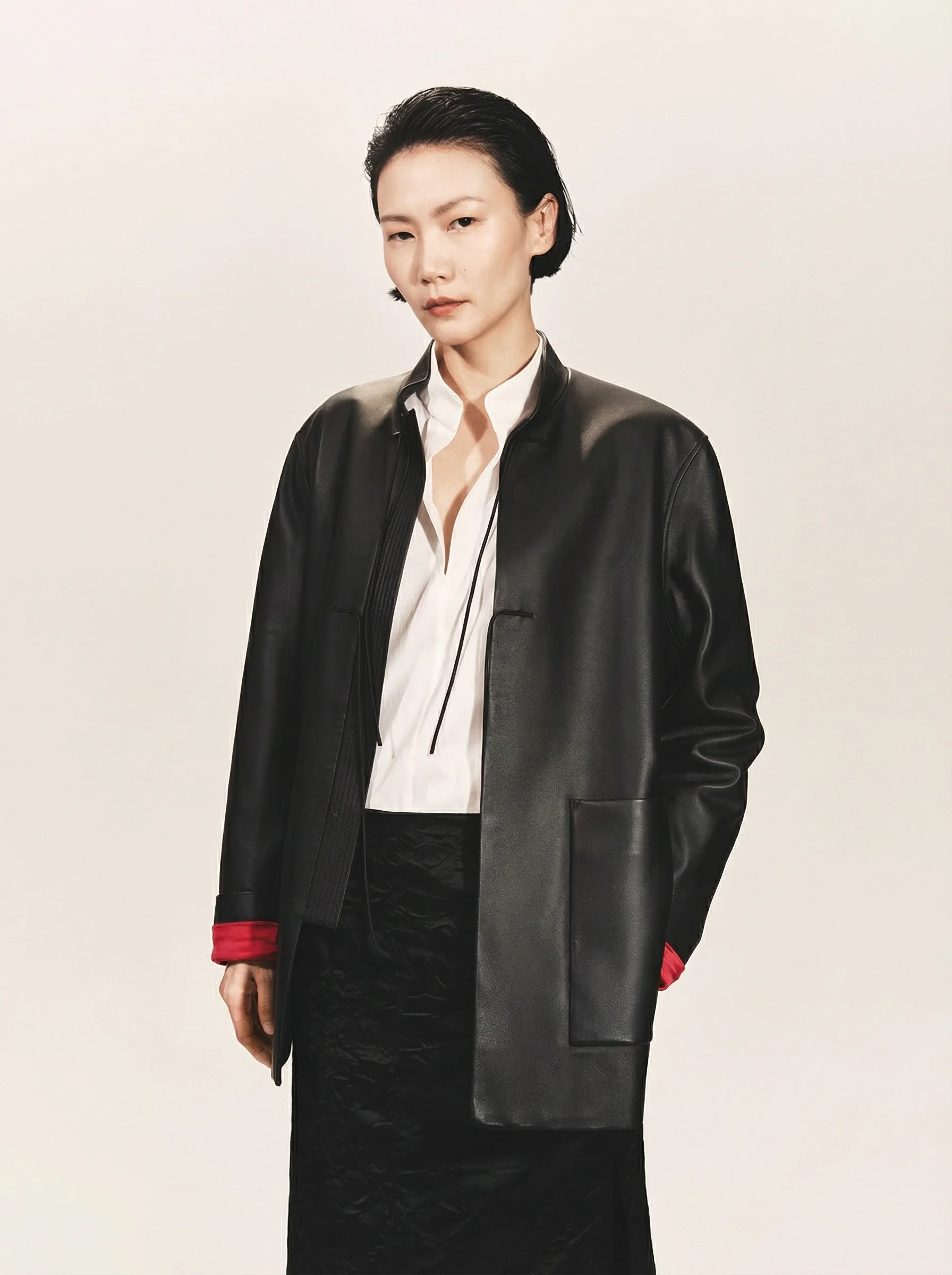 Mandarin Collar Leather Jacket - Image 4