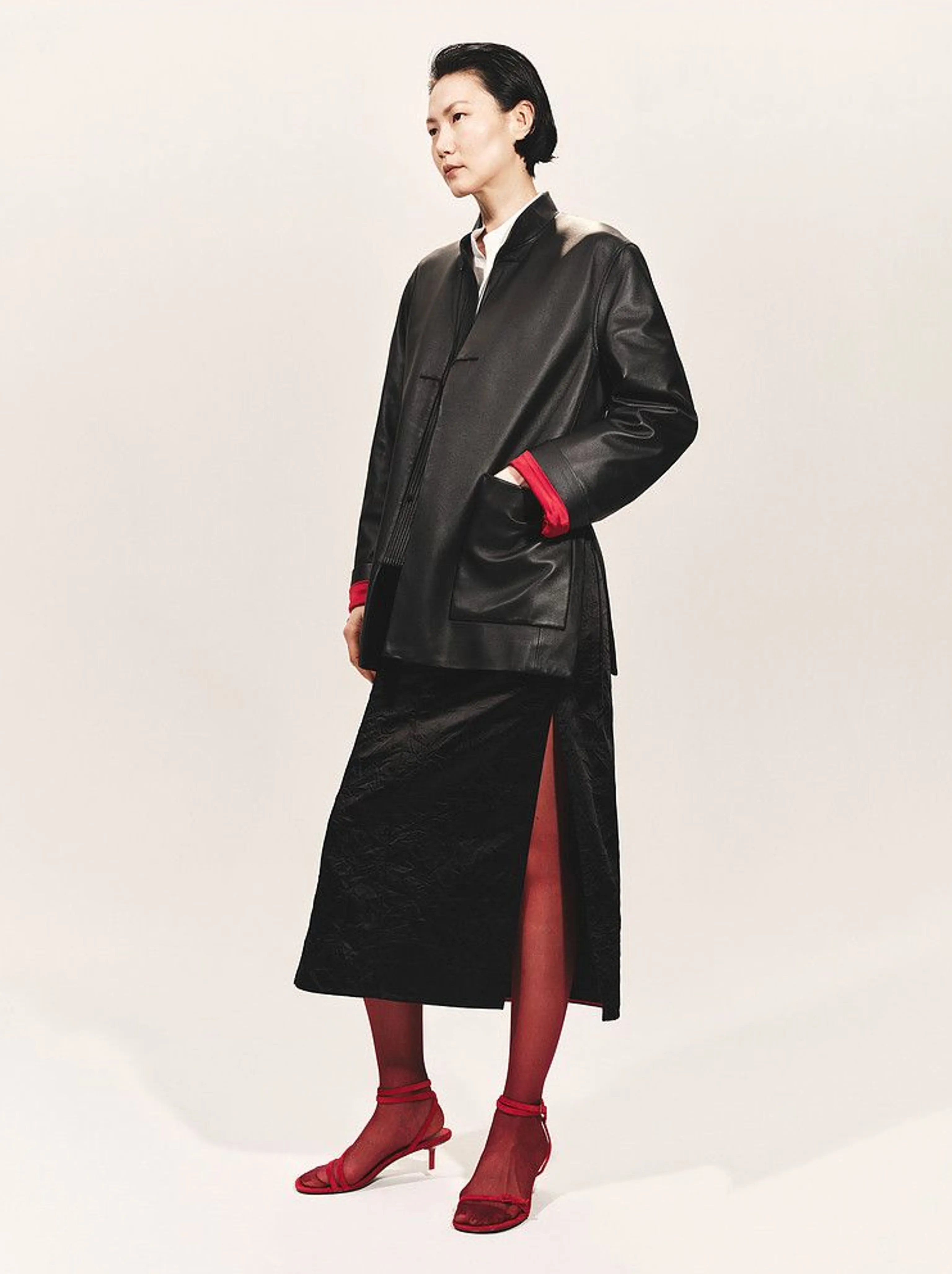 Mandarin Collar Leather Jacket - Image 5