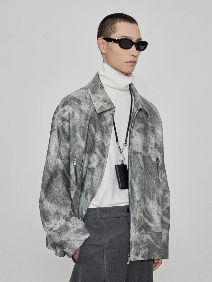 Marble-Effect PU Zip Jacket