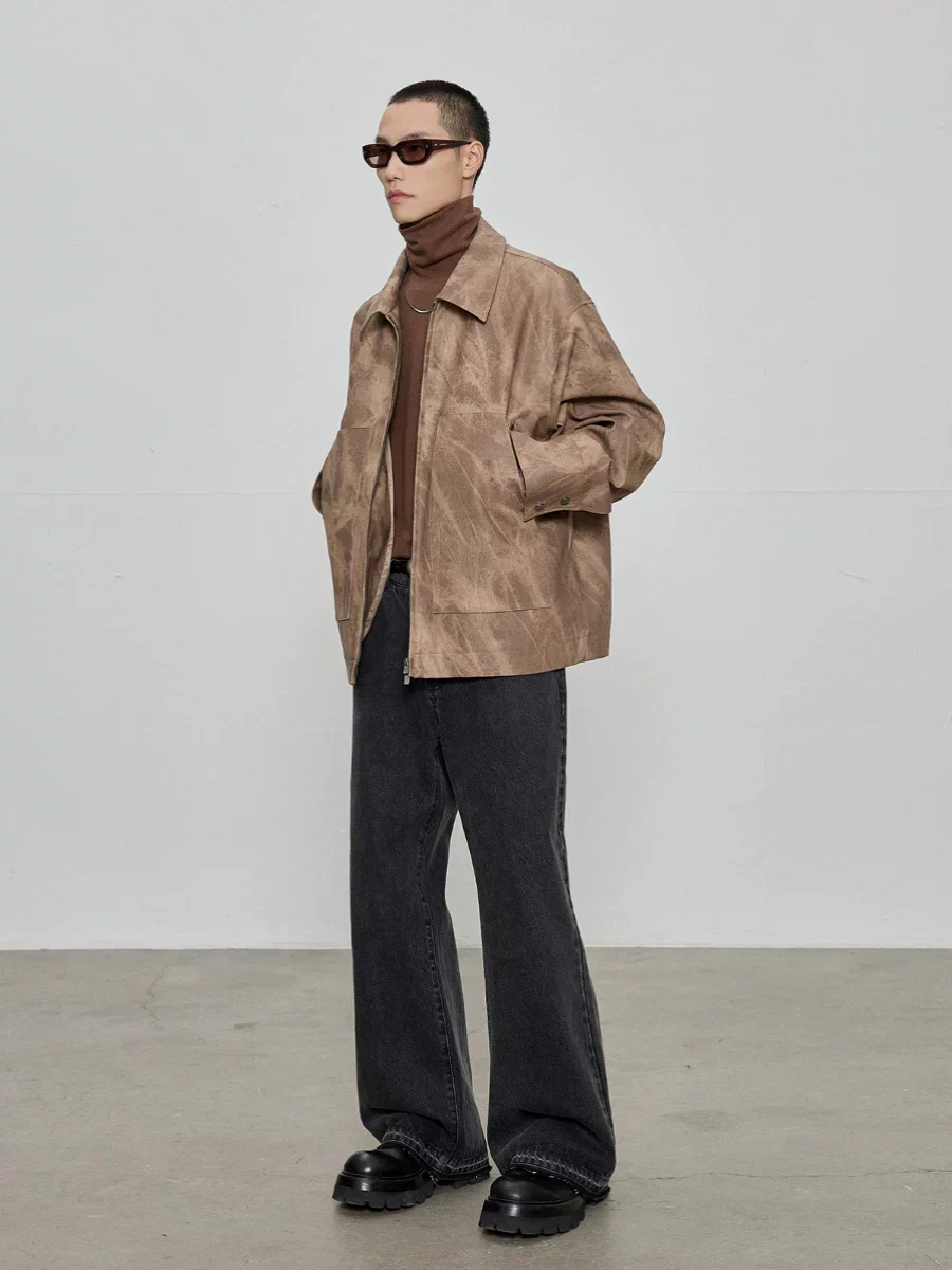 Marble-Effect PU Zip Jacket - Image 3