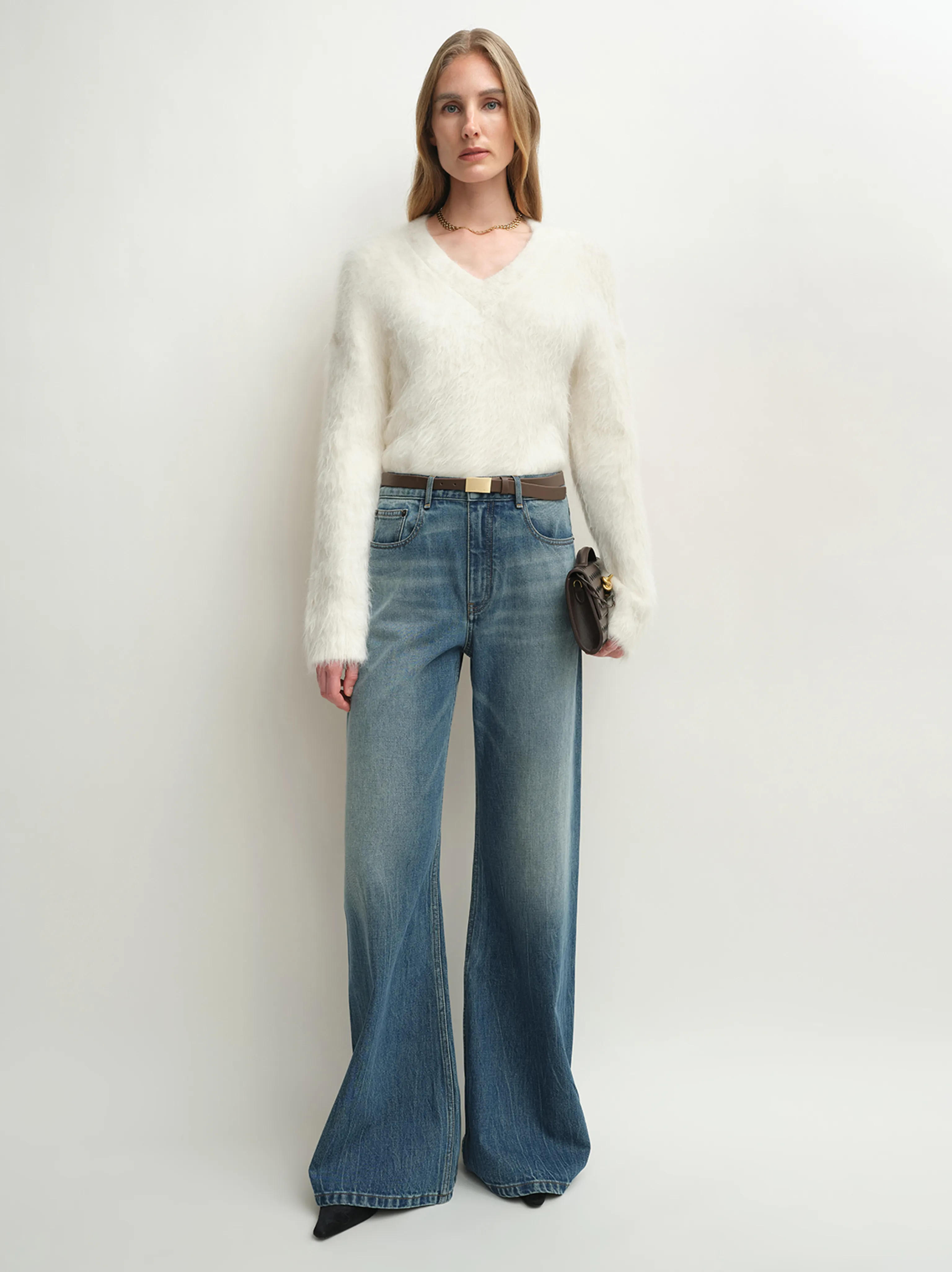 Marble-Wash Wide-Leg Jeans