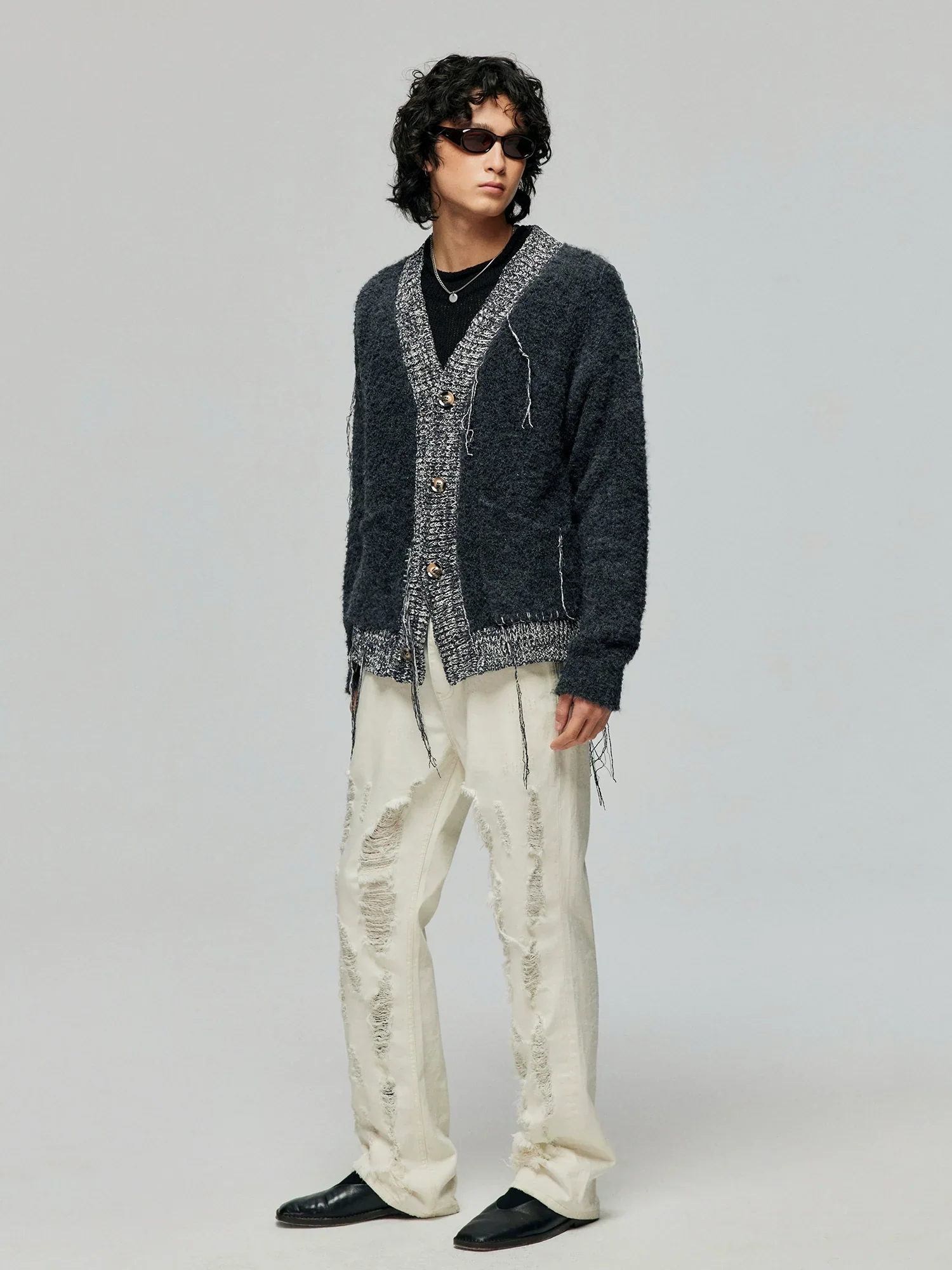 Marled Contrast-Trim Wool-Blend Cardigan - Image 2