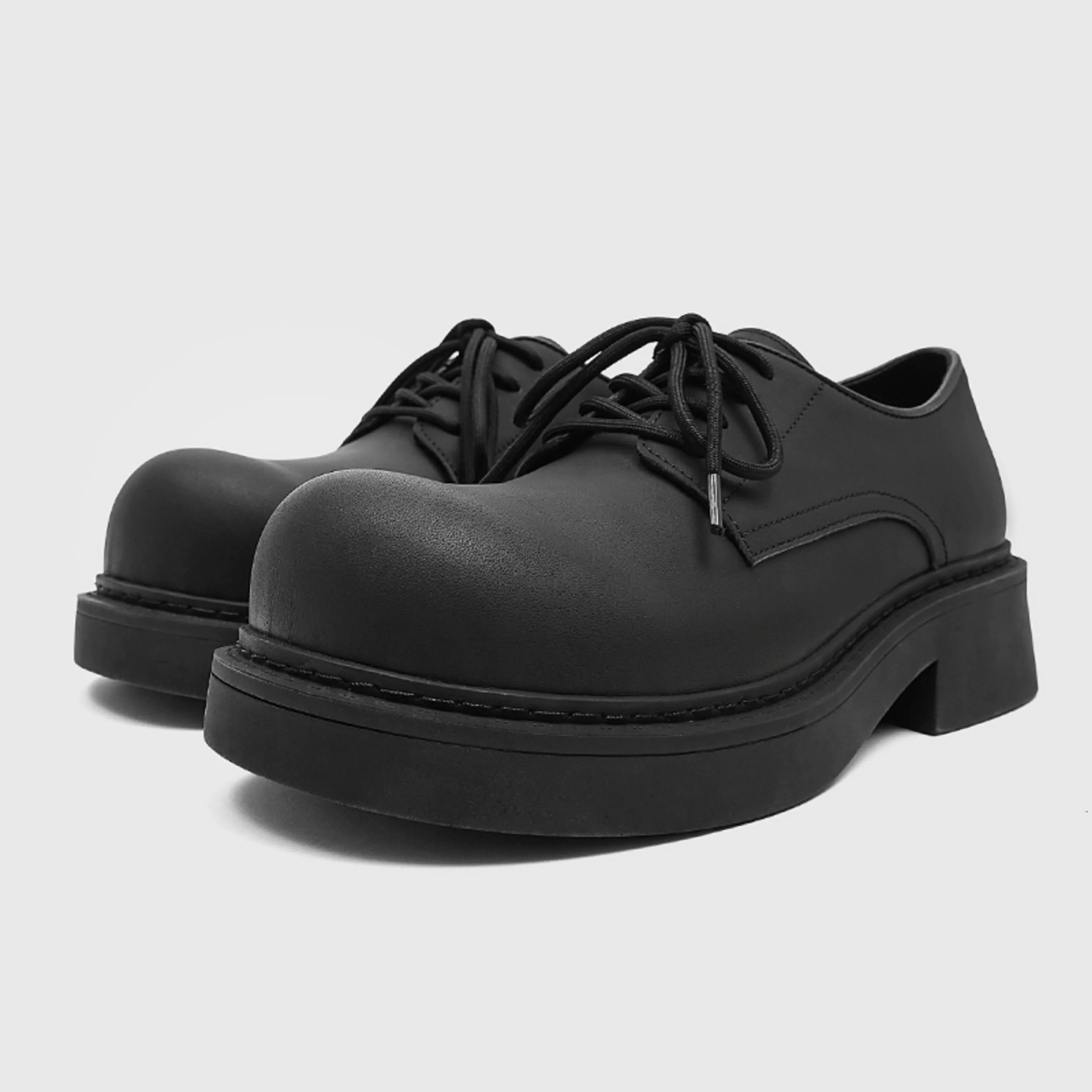 Matte Black Derby Platform Shoes - Image 6