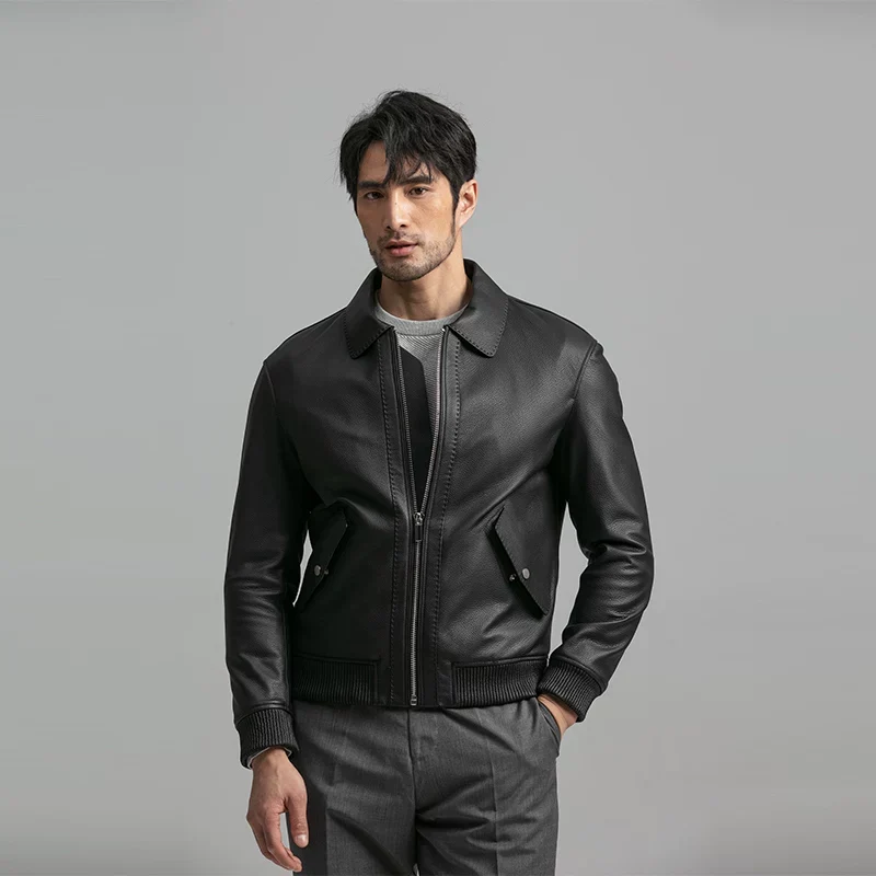 Matte Cowhide Leather Bomber Jacket