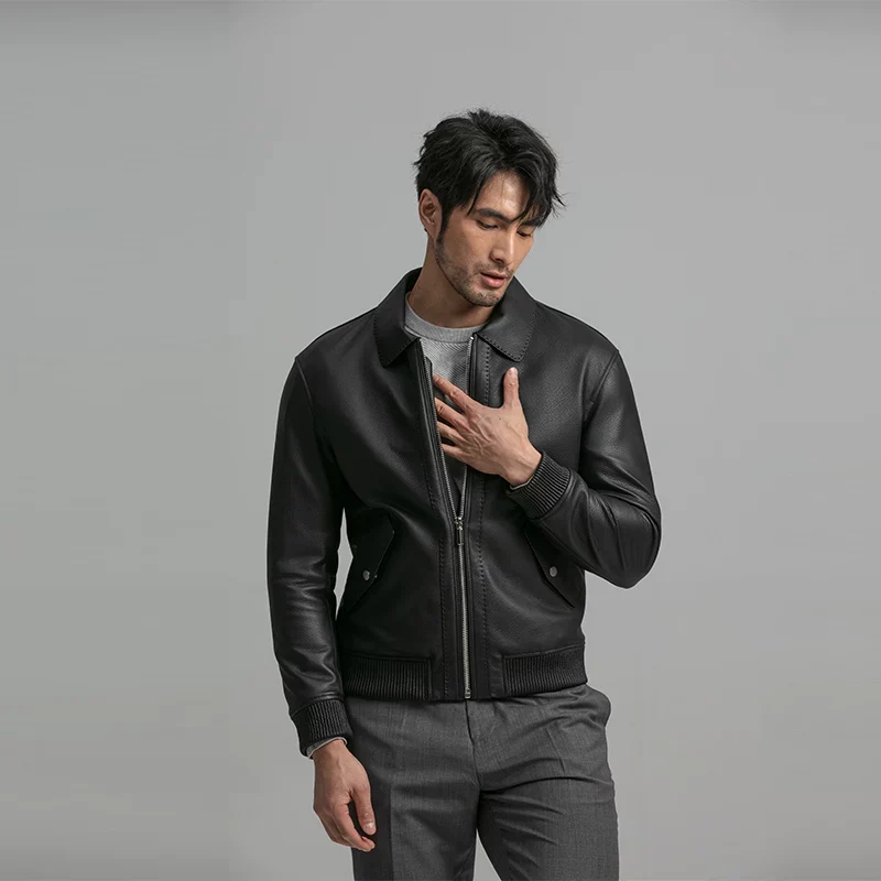 Matte Cowhide Leather Bomber Jacket - Image 4