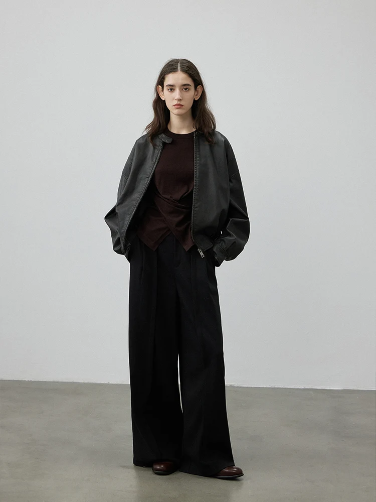 Matte Faux Leather Zip Bomber - Image 2