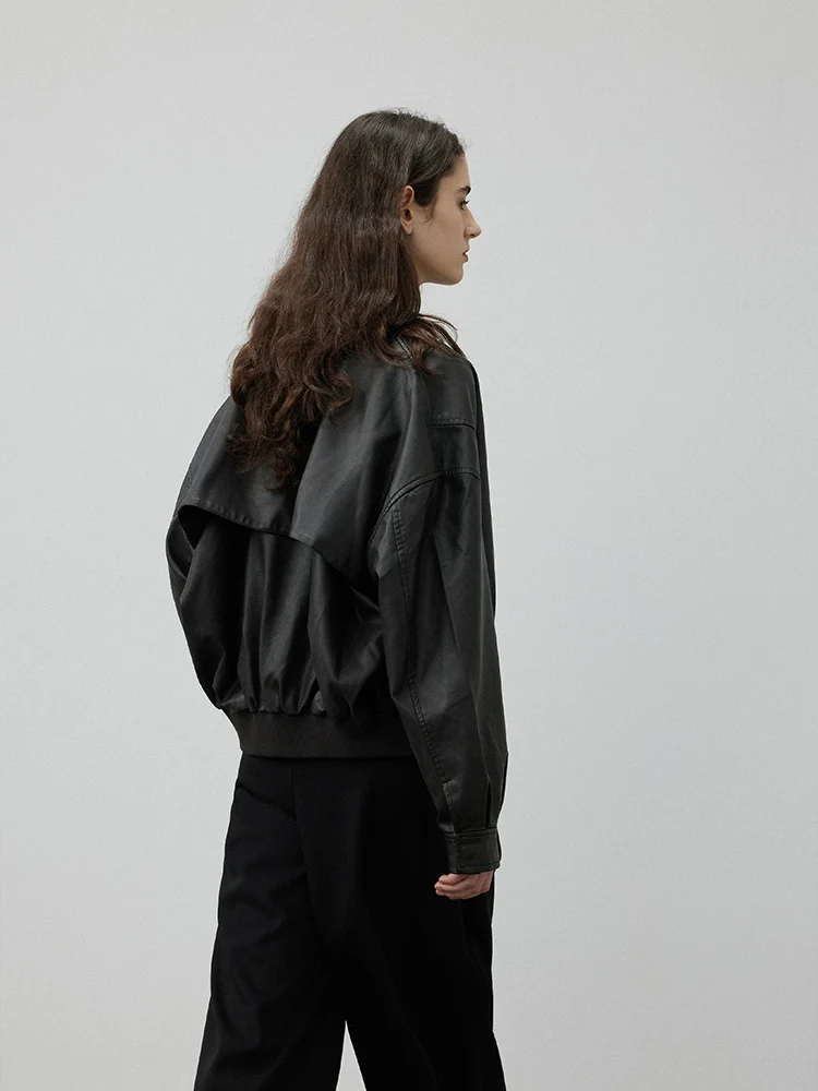 Matte Faux Leather Zip Bomber - Image 3