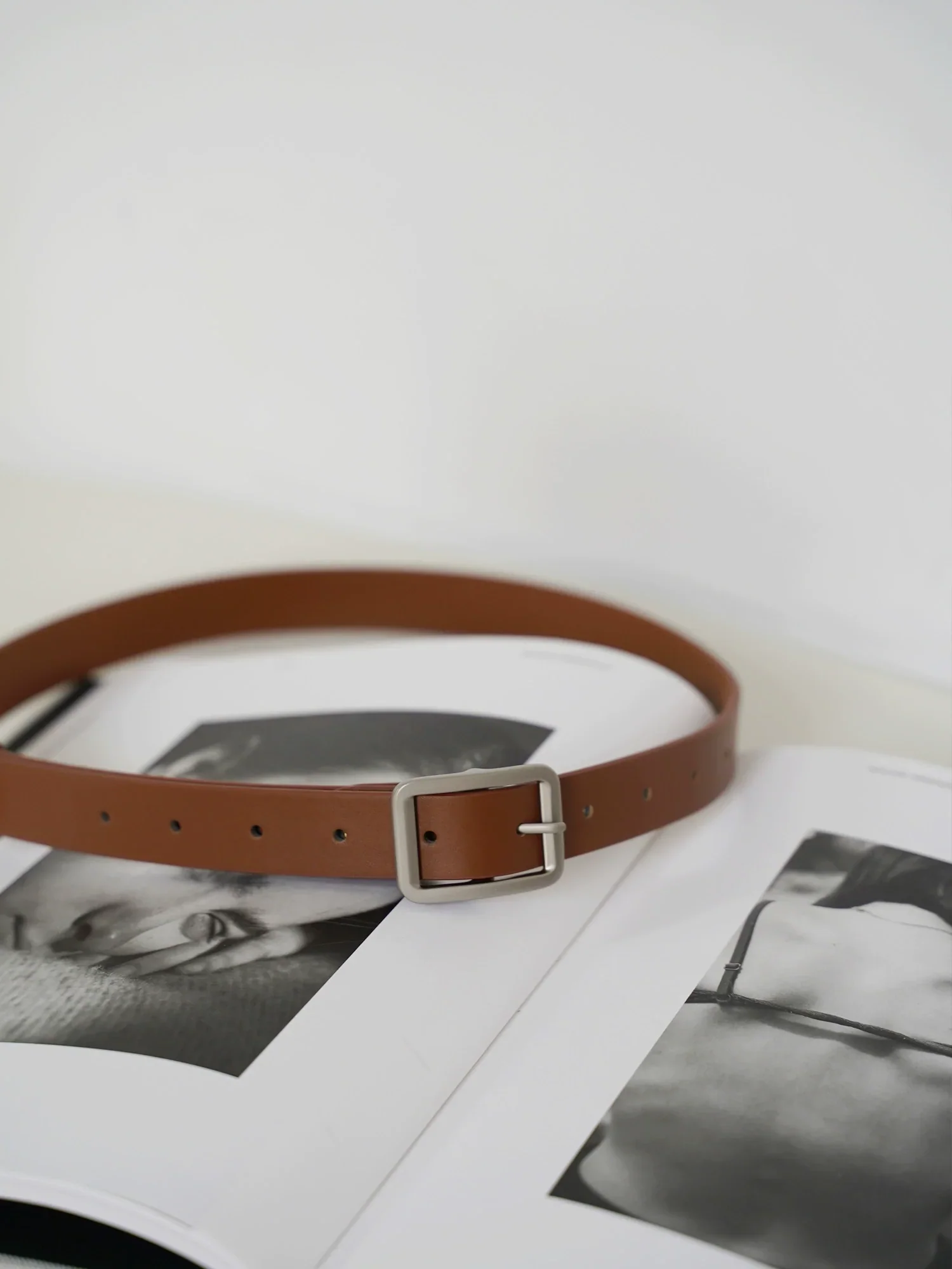 Matte Silver Buckle Cowhide Belt - Image 6