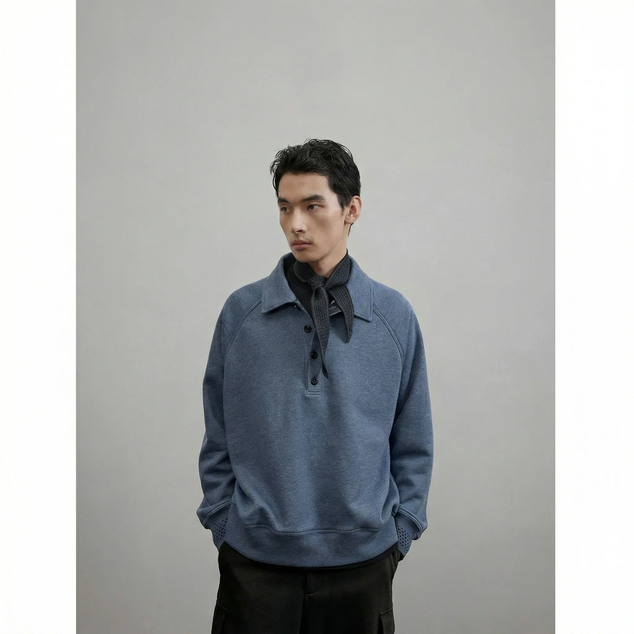 Melange Raglan Polo Sweatshirt - Image 3
