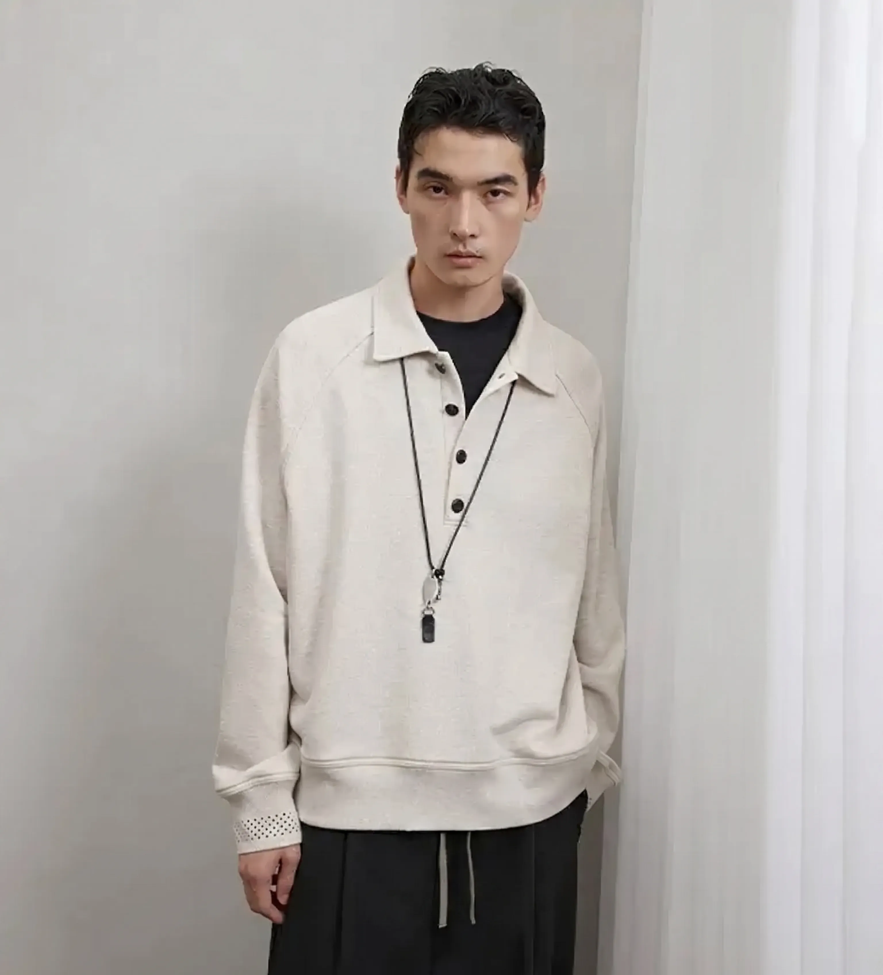 Melange Raglan Polo Sweatshirt - Image 6
