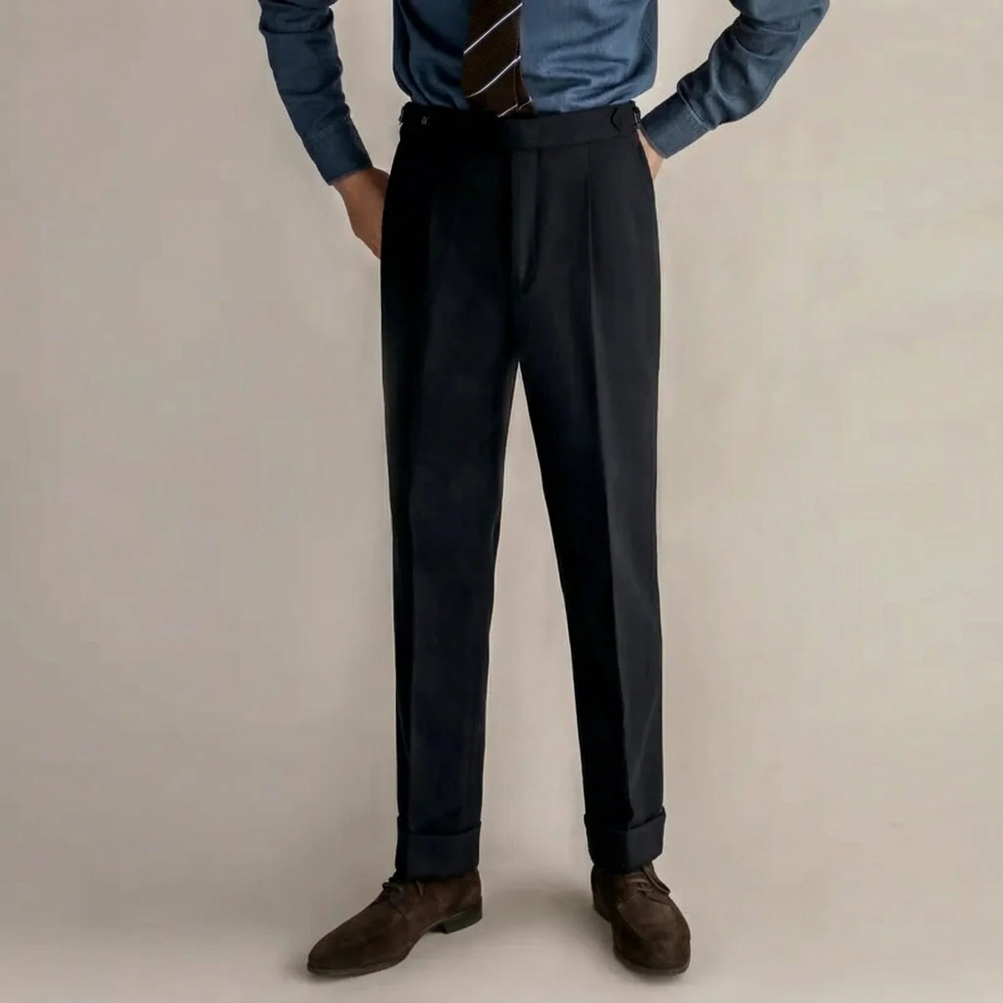 Men's High-Waisted Pleated Trousers - Image 5
