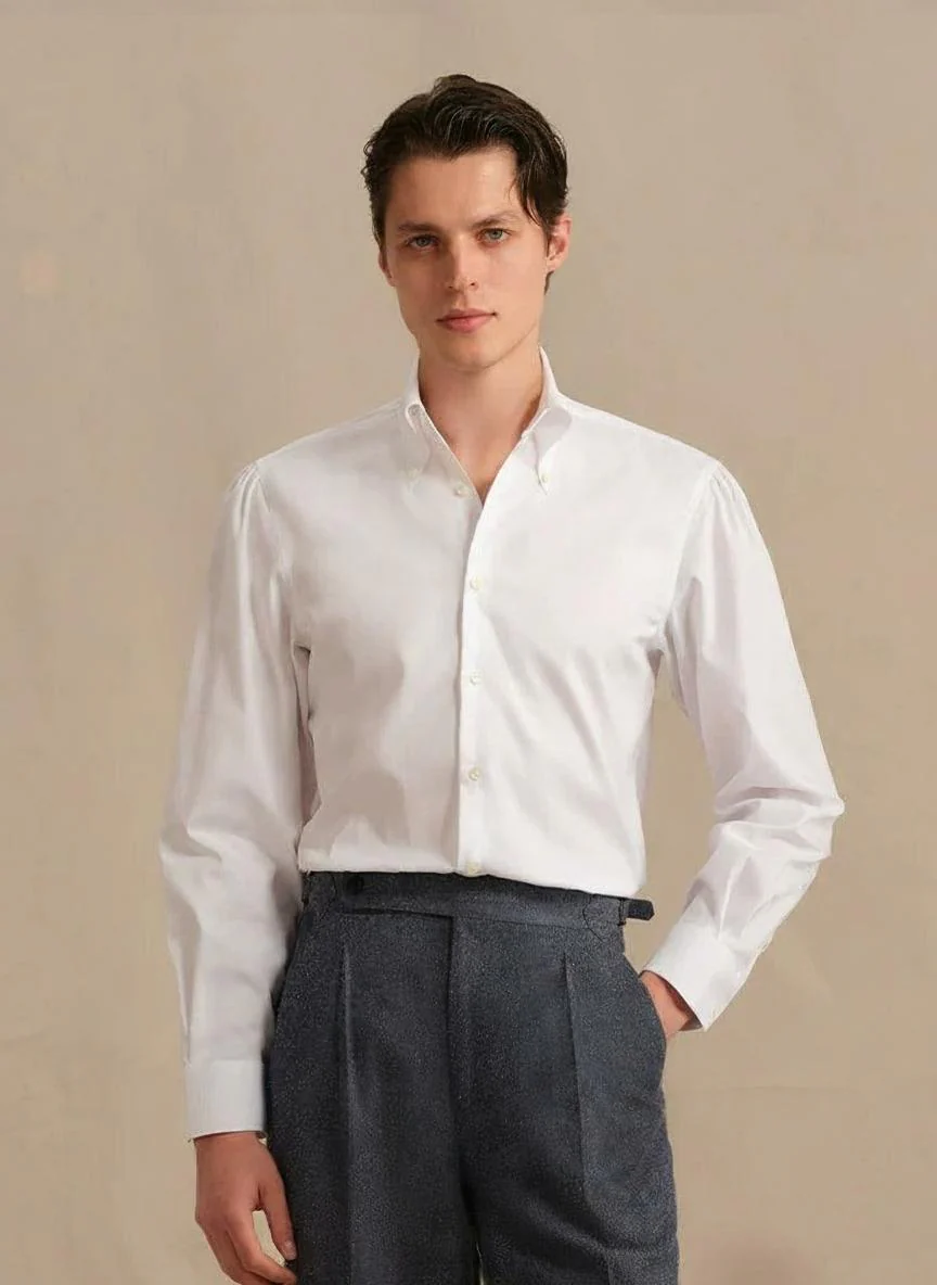 Mercerized Cotton Waterfall-Pleat Shirt