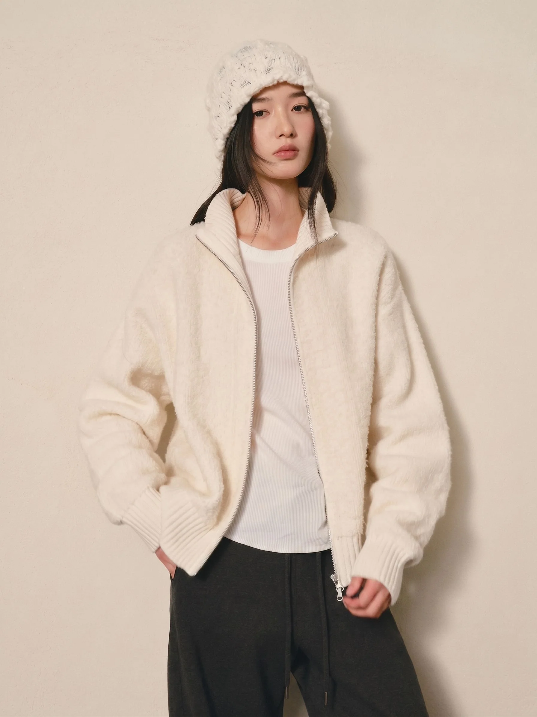 Merino Bouclé Zip Cardigan