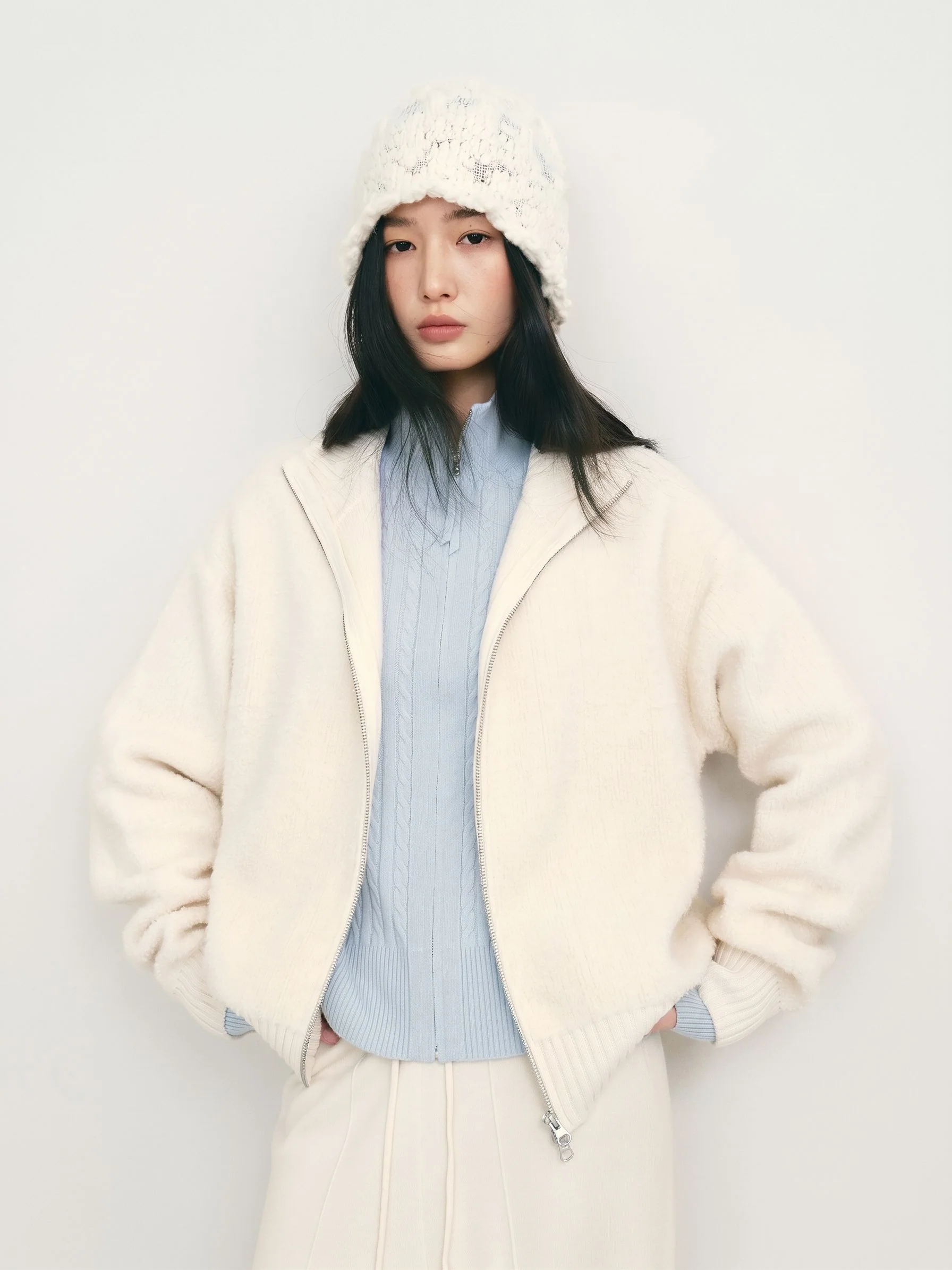 Merino Bouclé Zip Cardigan - Image 2