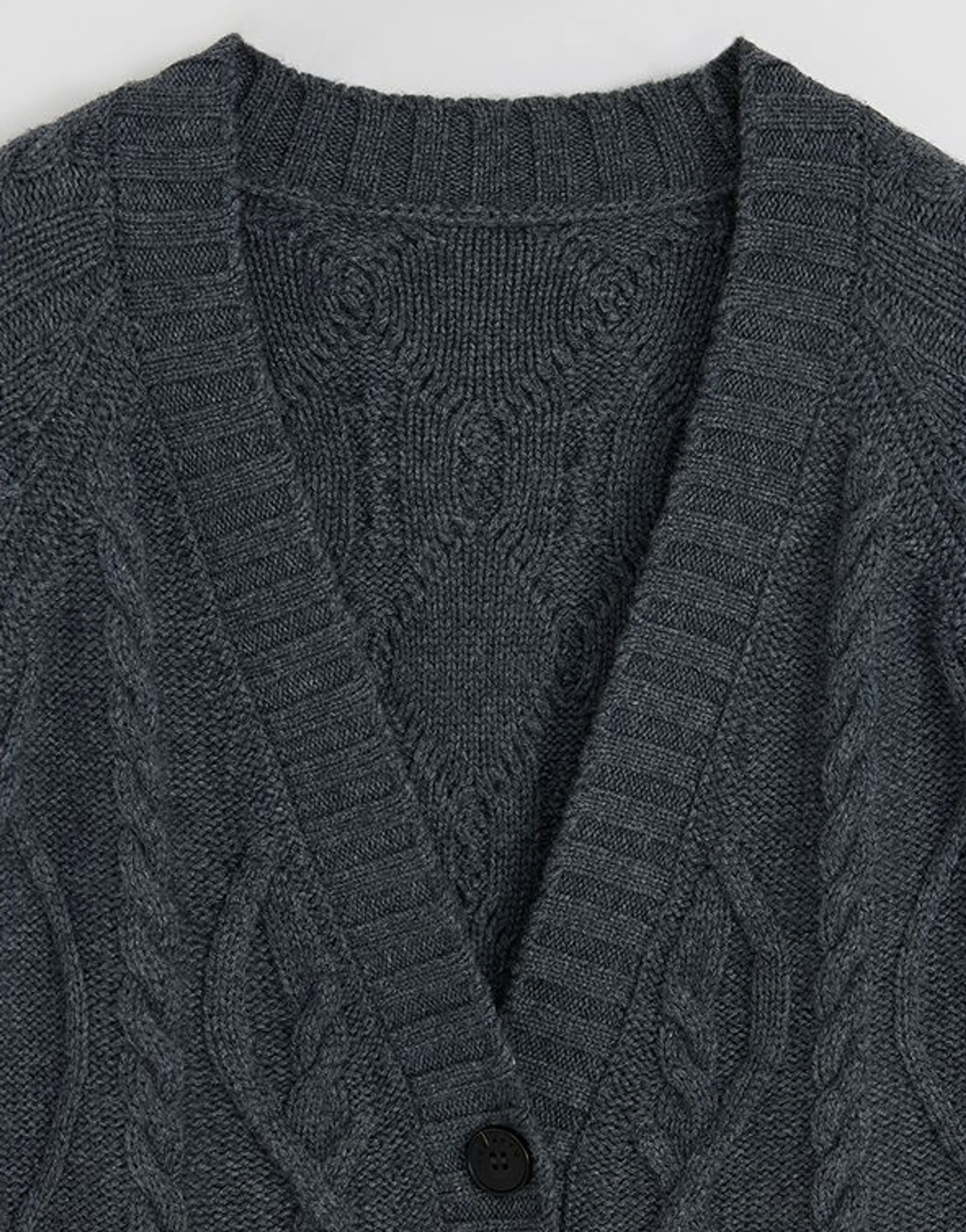 Merino Cable Two-Way V-Neck Cardigan - Image 7