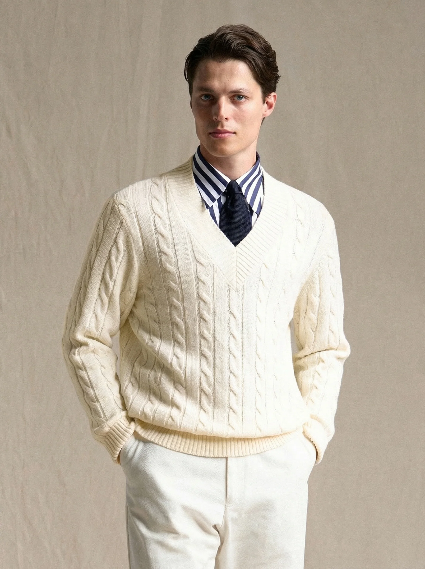 Merino Cable V-Neck Sweater