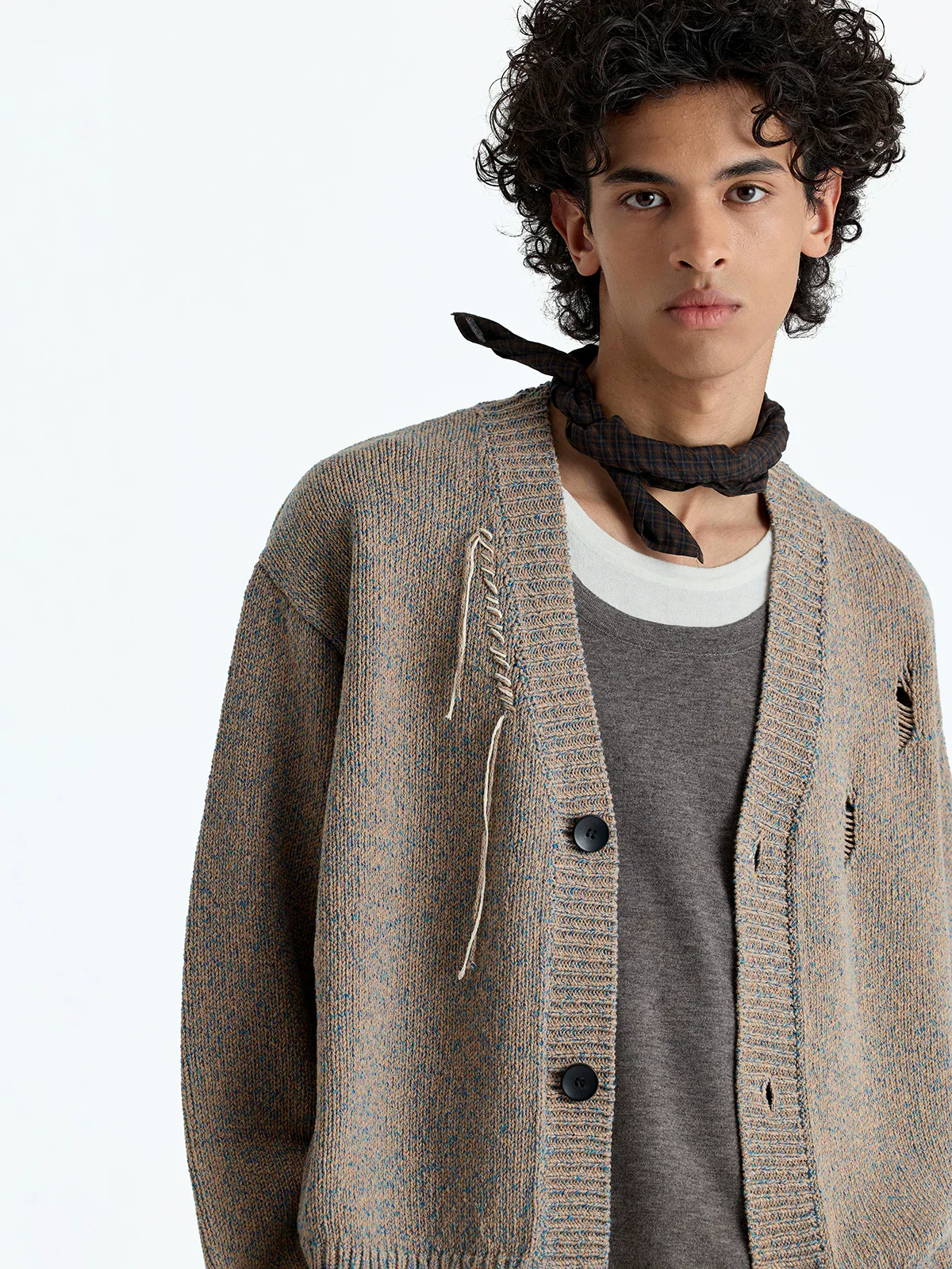 Merino Cotton Distressed Tassel Cardigan