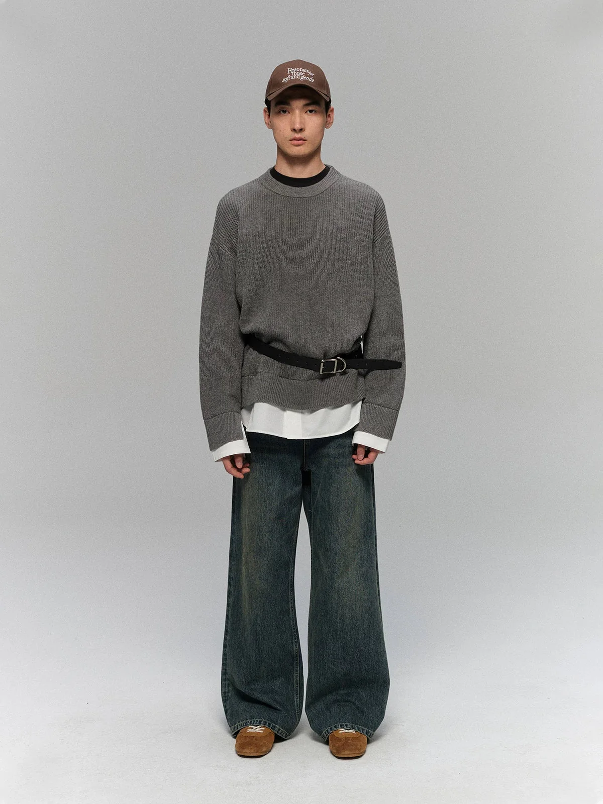 Merino Cotton Faux-Layered Crewneck Sweater