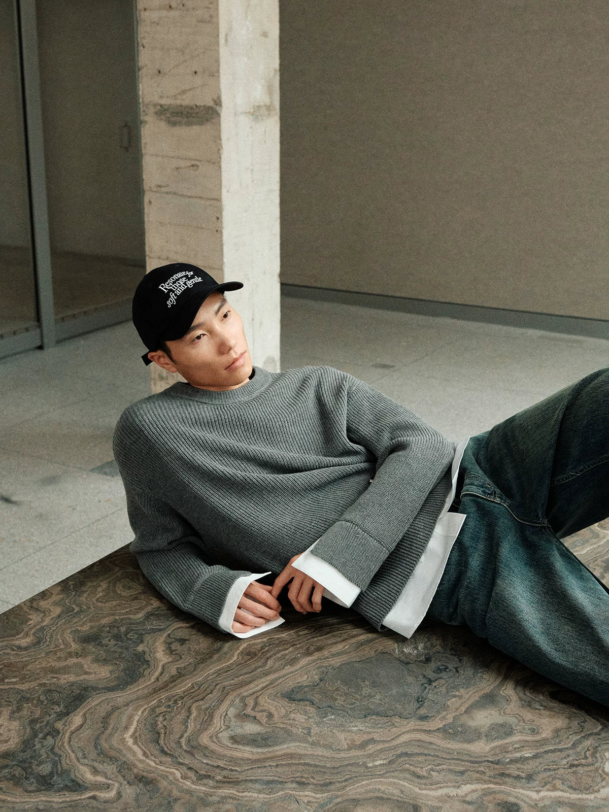 Merino Cotton Faux-Layered Crewneck Sweater - Image 2