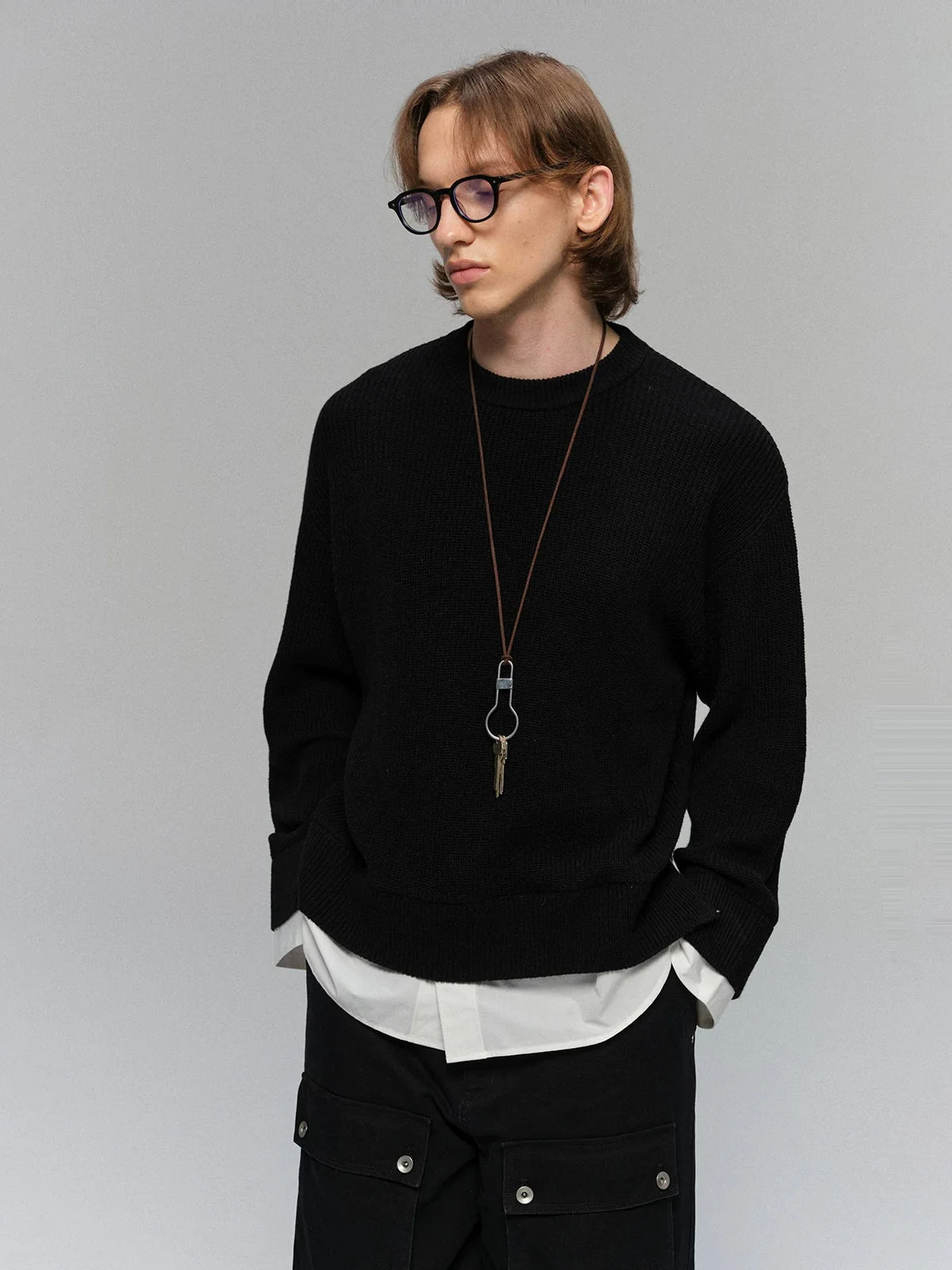 Merino Cotton Faux-Layered Crewneck Sweater - Image 4