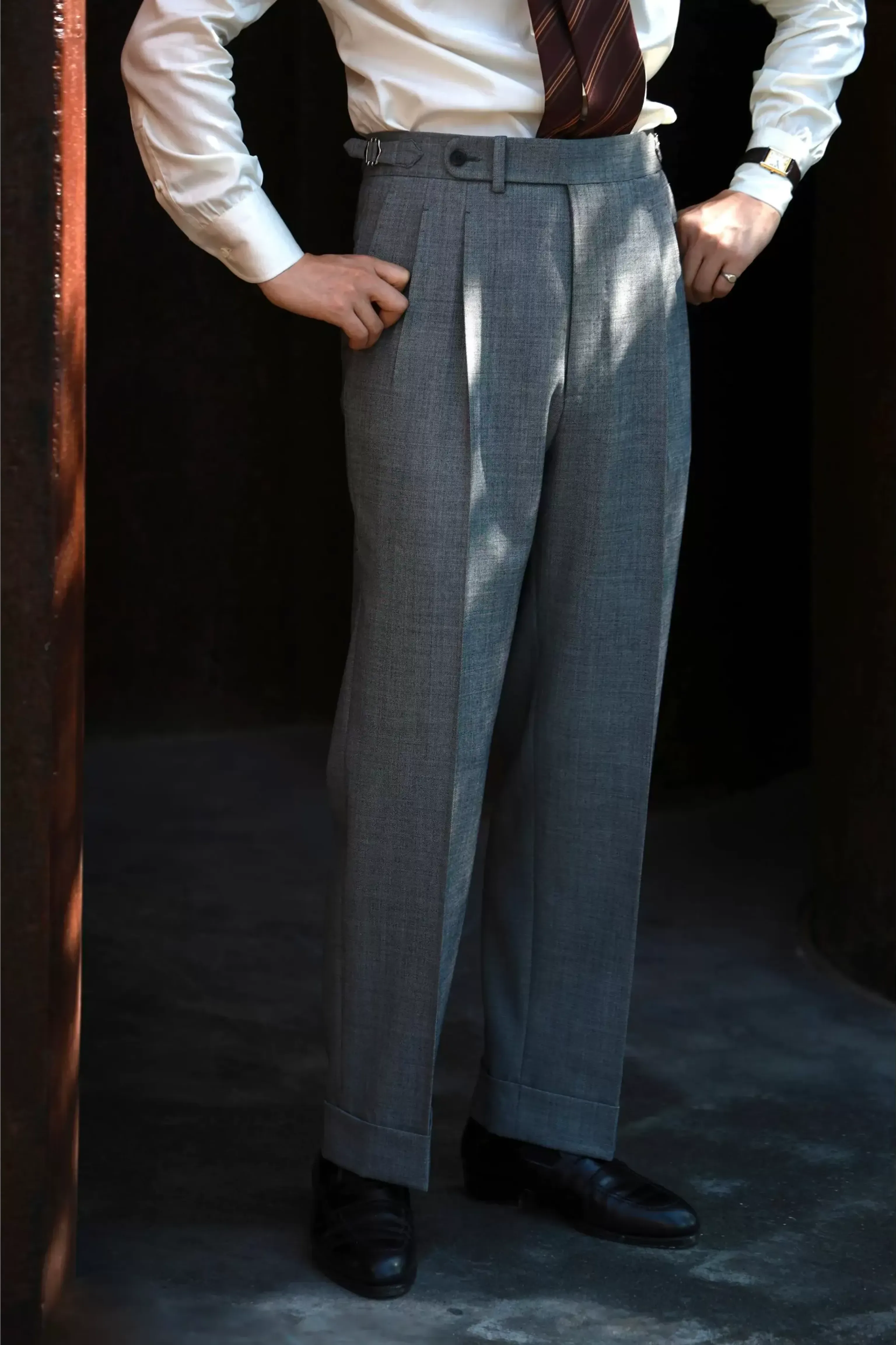Merino High-Waist Pleated Trousers
